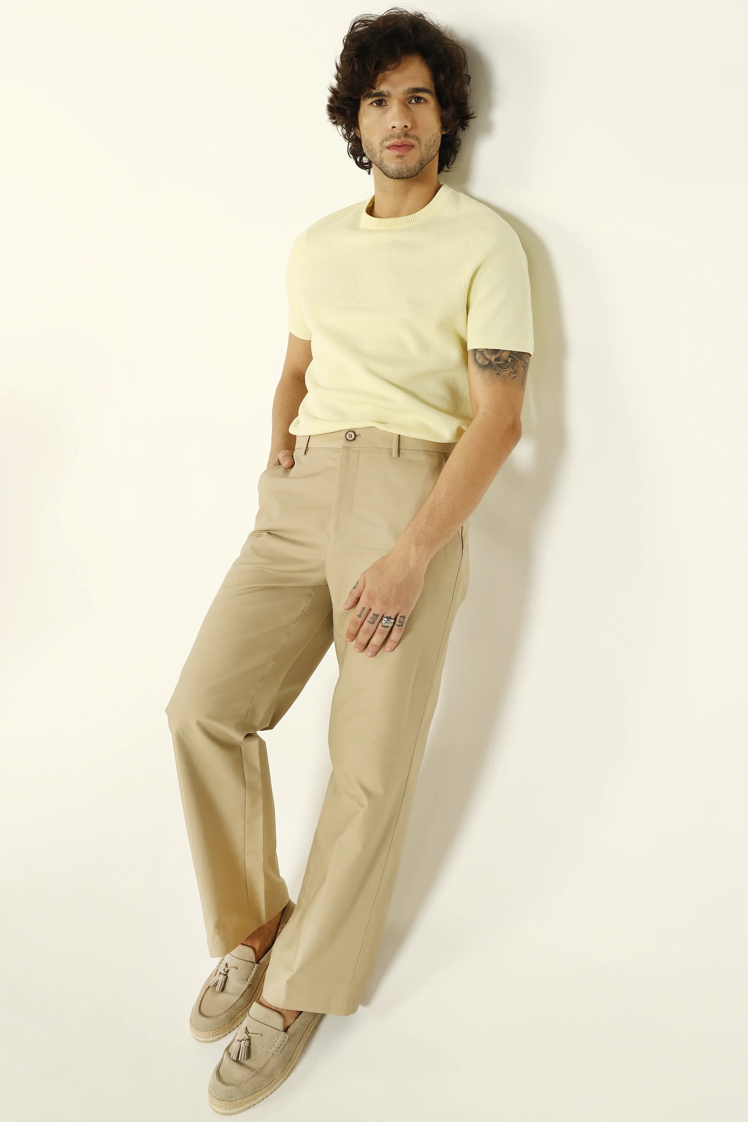 WIDE FIT COTTON TROUSERS BEIGE - CRAIG