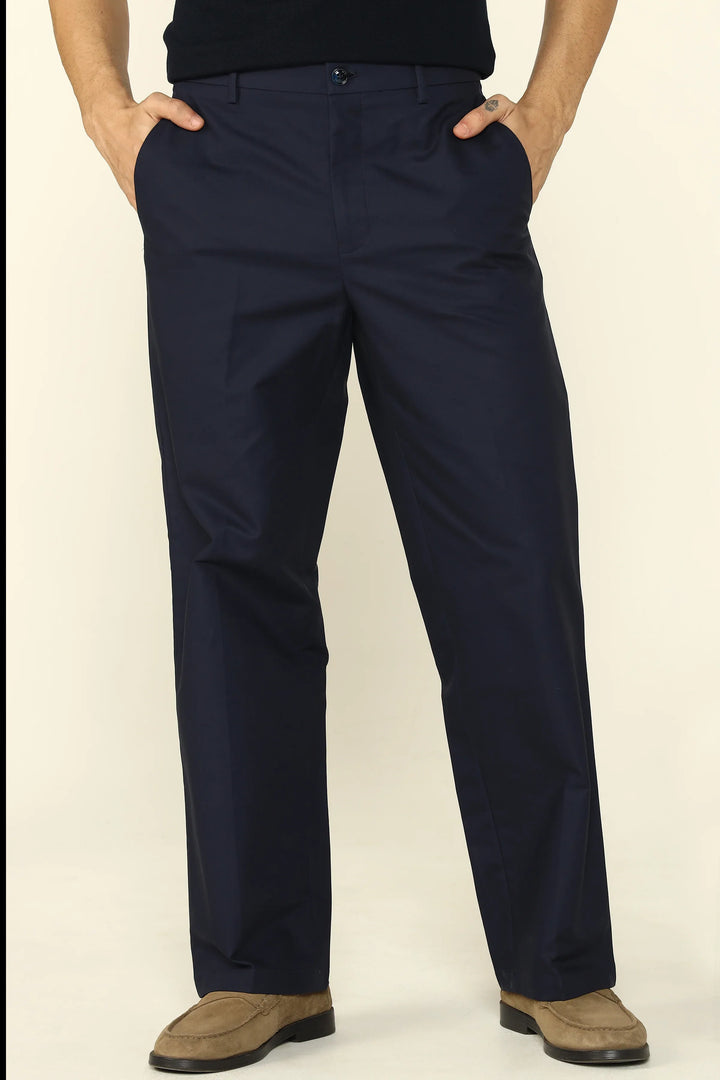 WIDE FIT COTTON TROUSERS NAVY - CRAIG