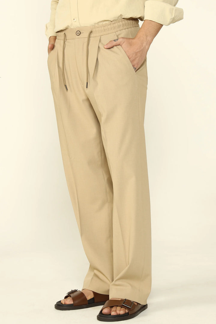 WIDE LEG DRAWSTRING TROUSERS BEIGE - CRAIG