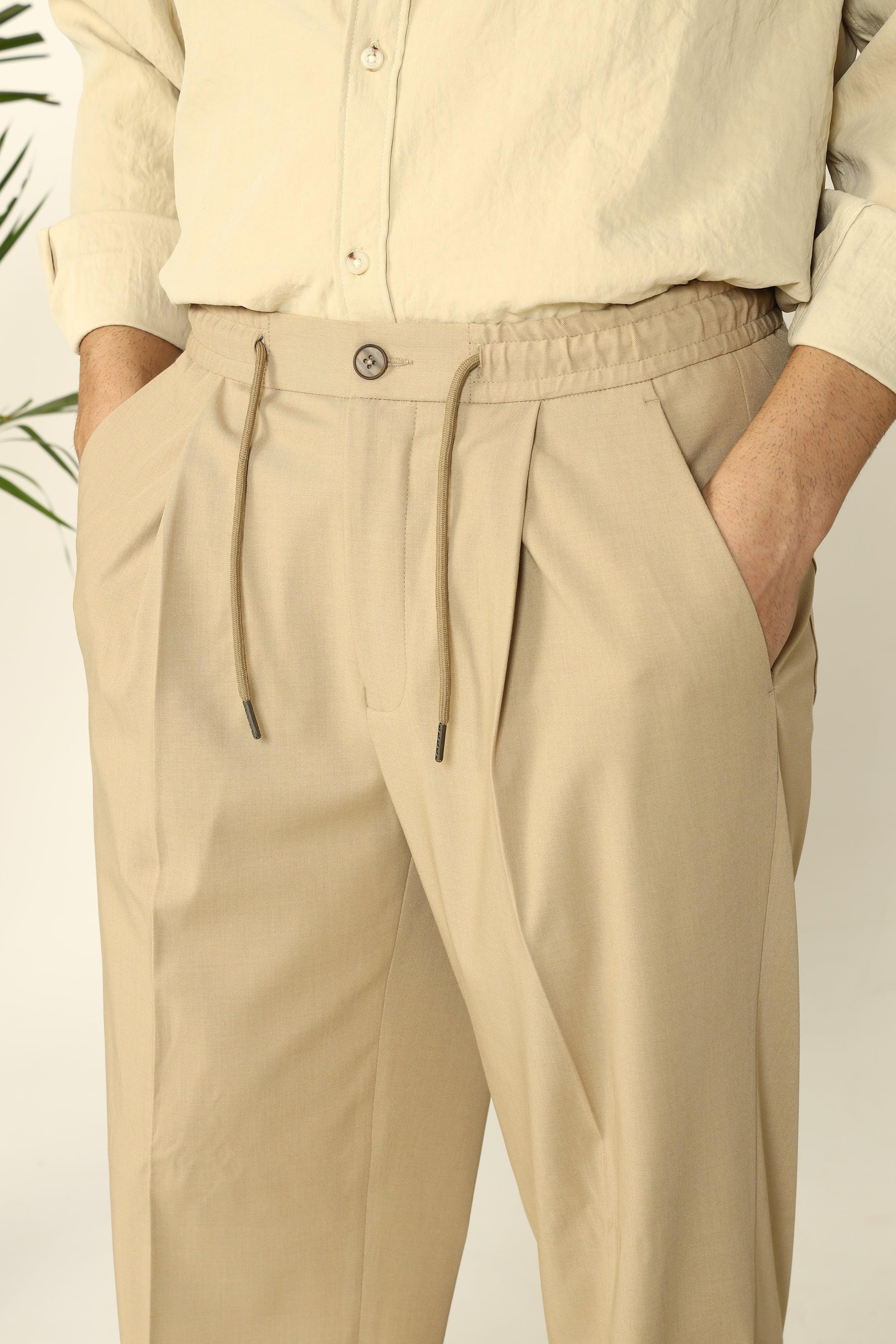 WIDE LEG DRAWSTRING TROUSERS BEIGE - CRAIG