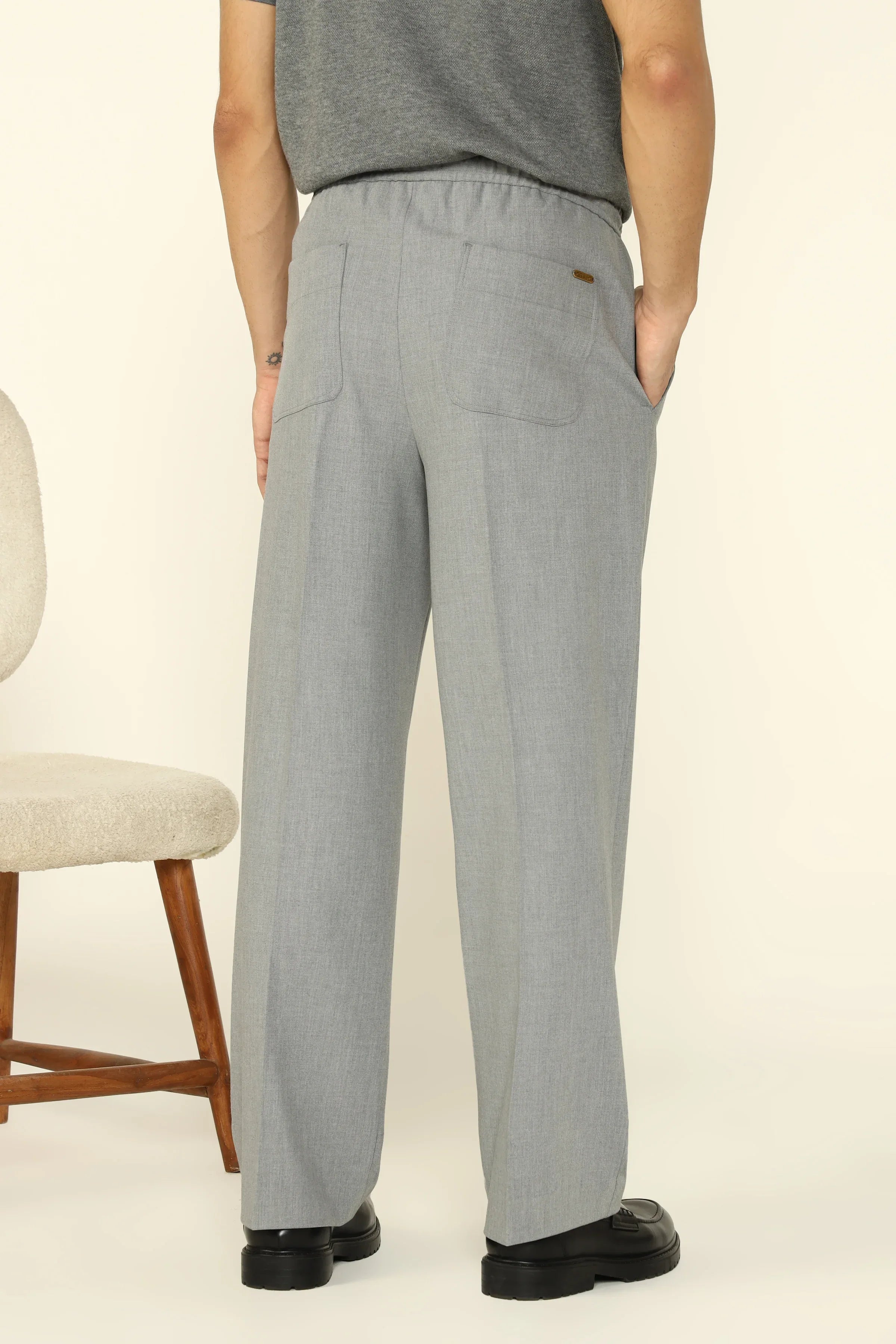 WIDE LEG DRAWSTRING TROUSERS GREY - CRAIG