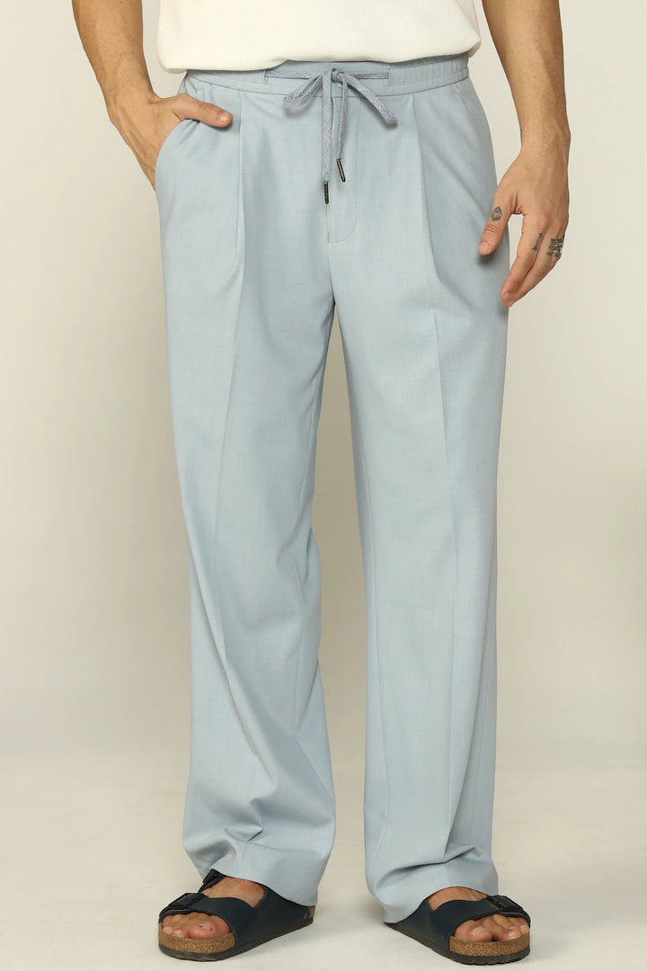 WIDE LEG DRAWSTRING TROUSERS LIGHT BLUE - CRAIG
