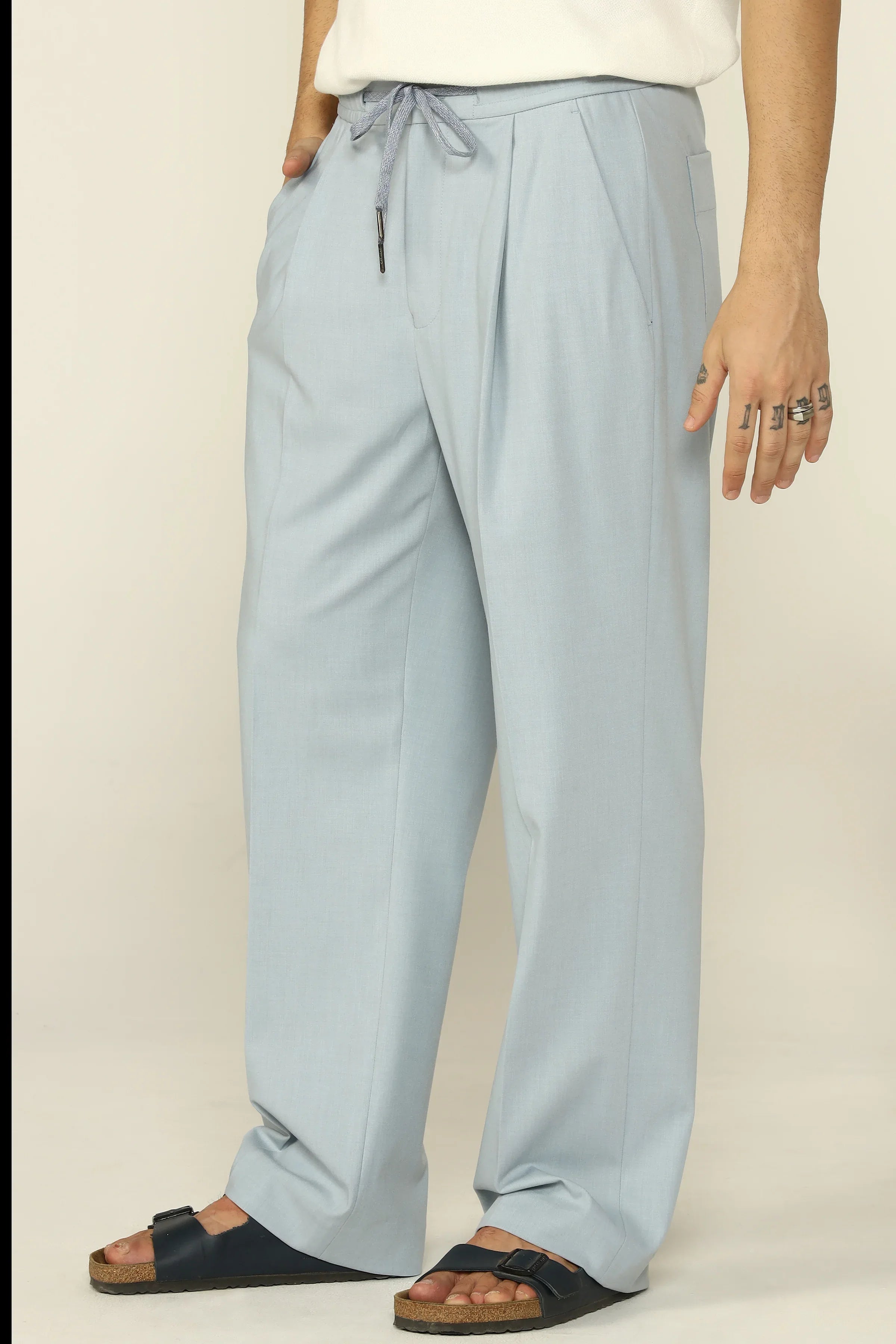 WIDE LEG DRAWSTRING TROUSERS LIGHT BLUE - CRAIG