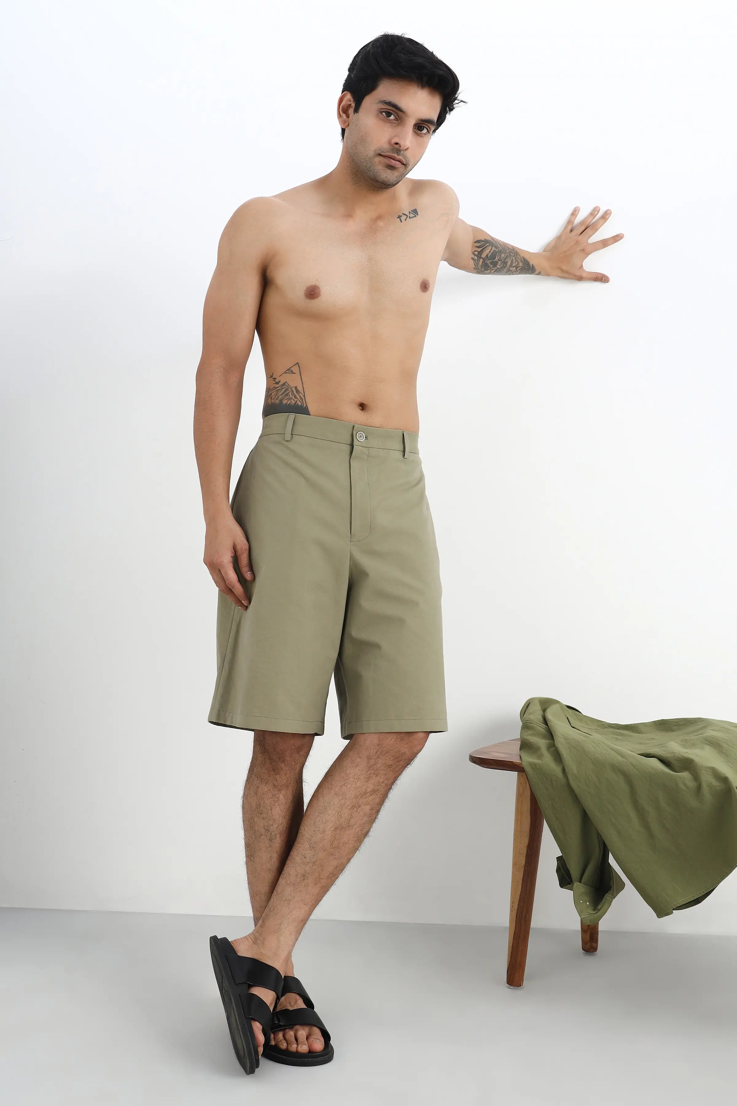 Light Olive Longline Shorts