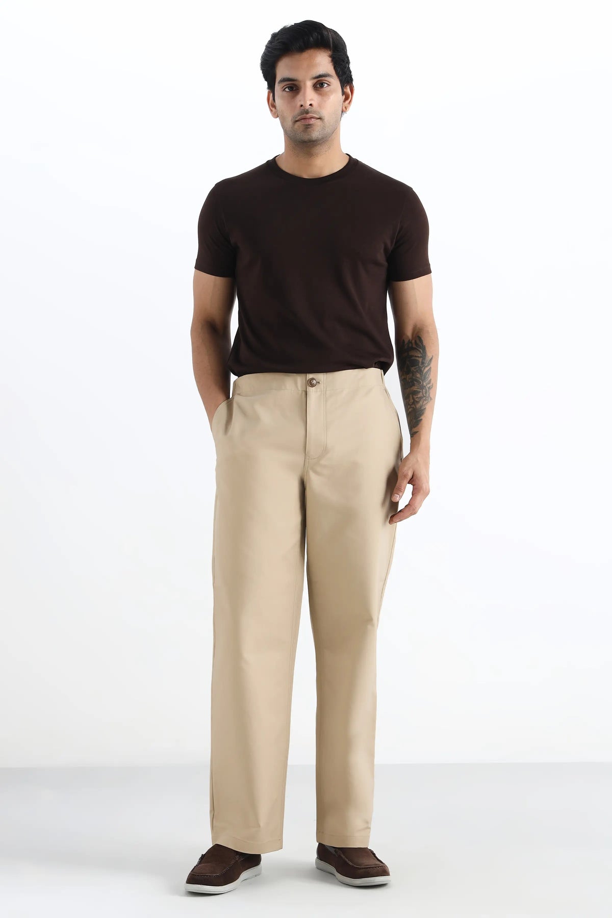 Beige Straight Leg Comfort Trousers