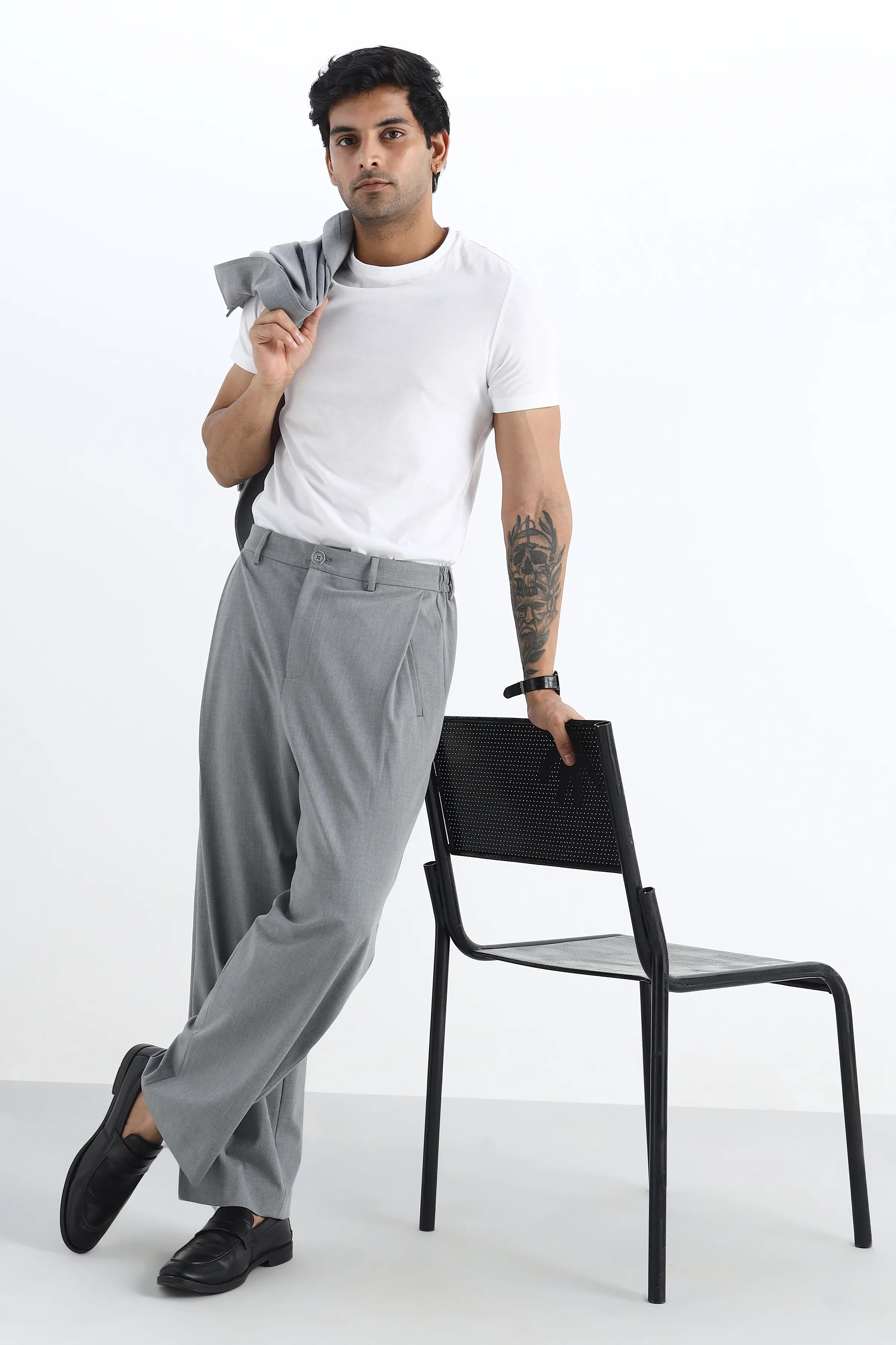 Grey Flowing Trousers with Side Pleats