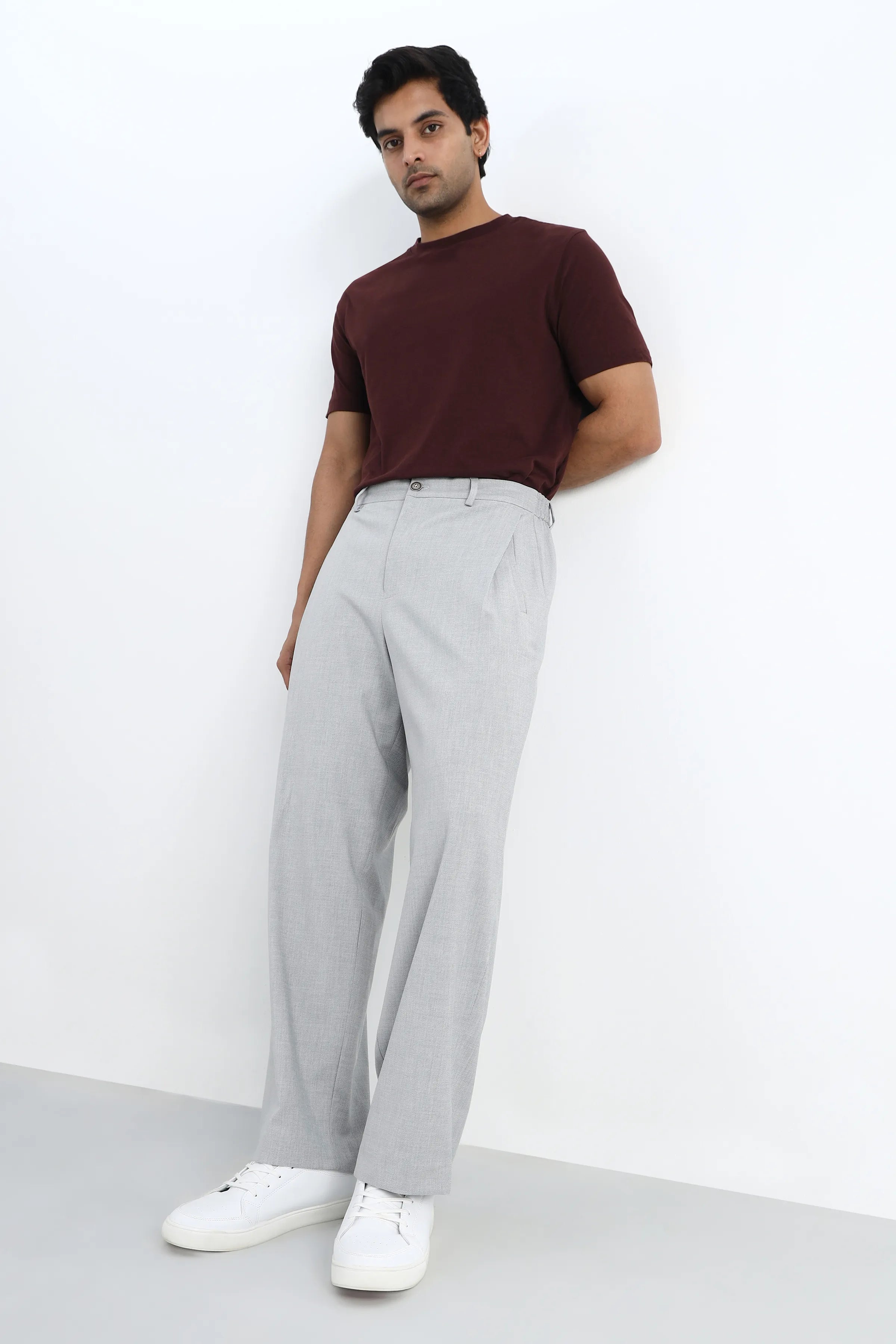 Light Grey Flowing Trousers with Side Pleats