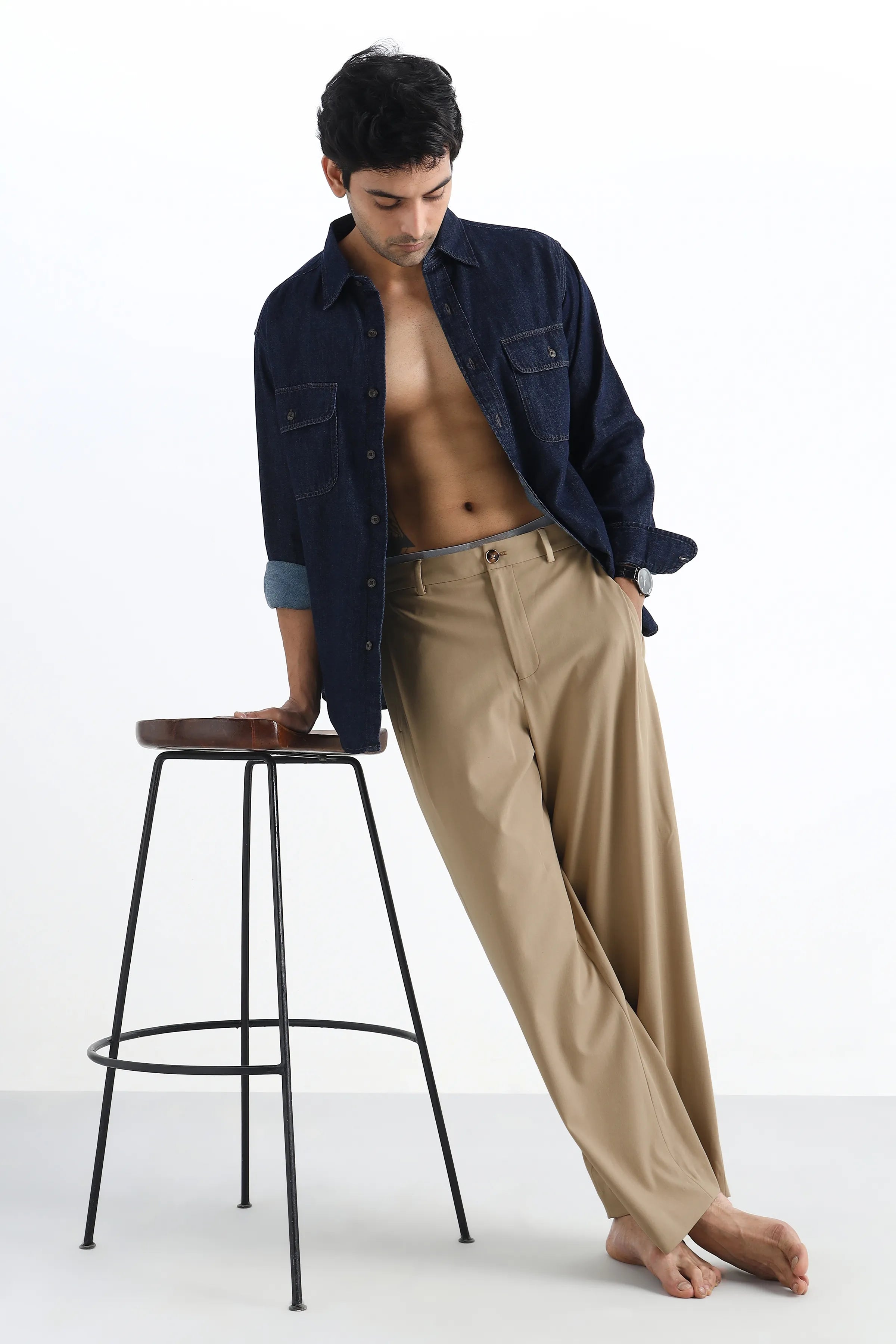 Rich Beige Flowing Trousers with Side Pleats