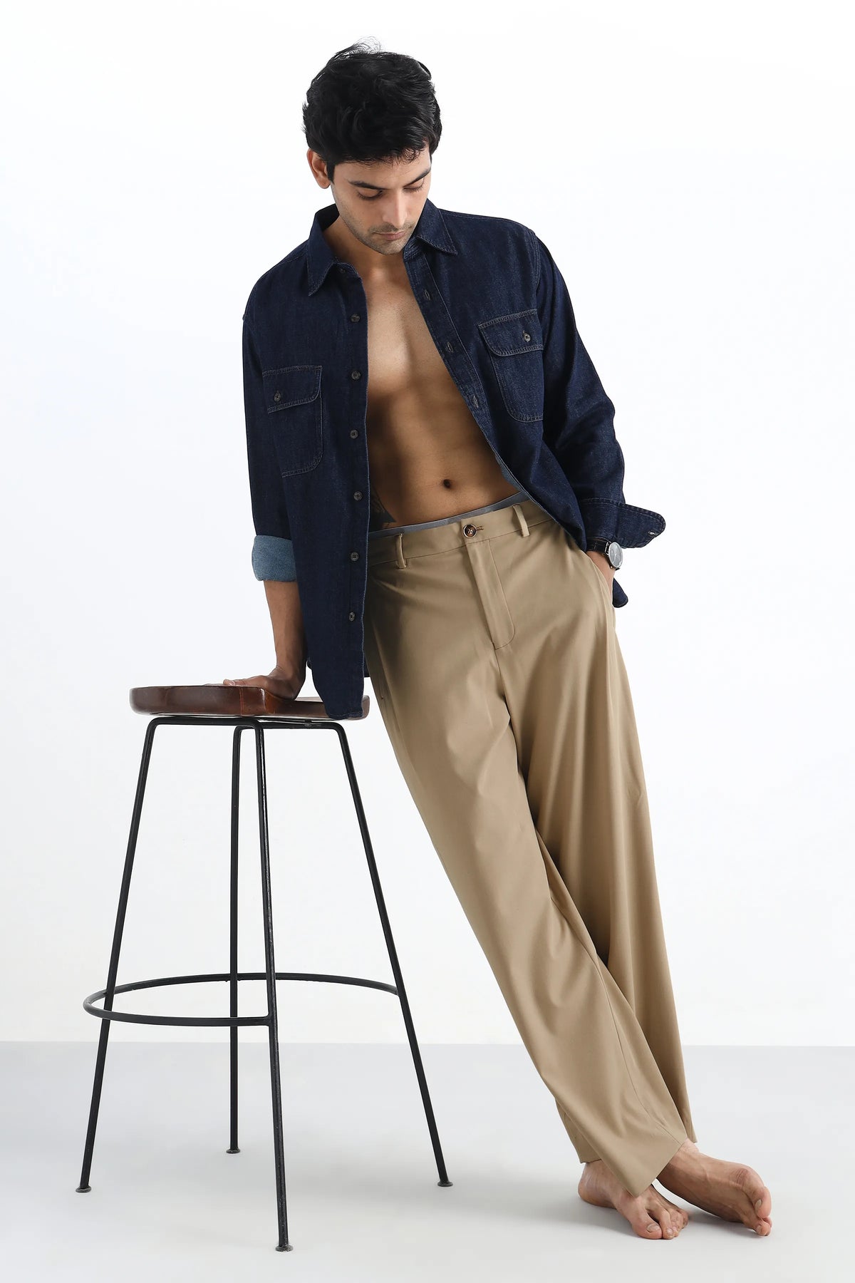 Rich Beige Flowing Trousers with Side Pleats