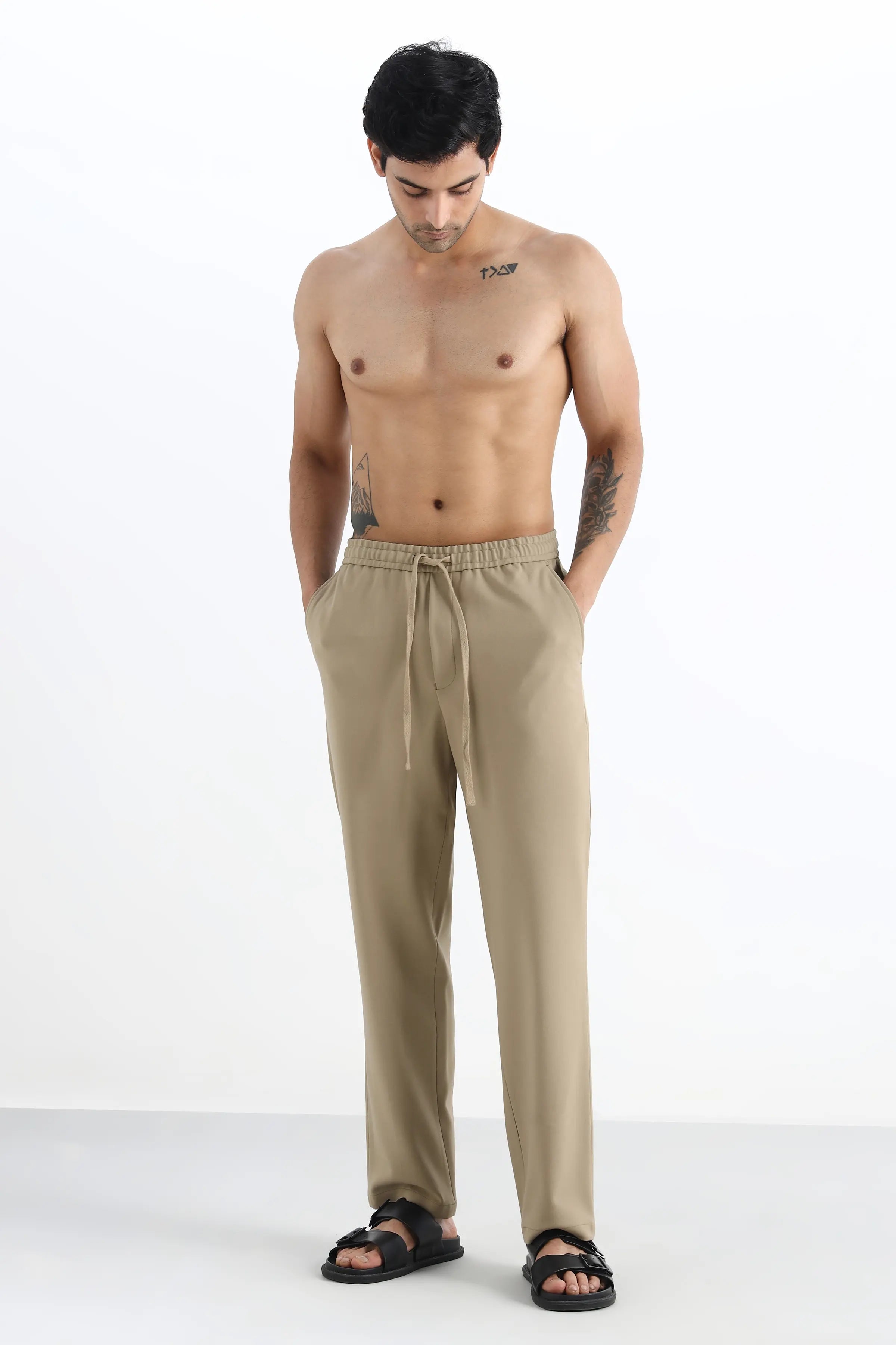 Beige Comfort Jogger Waist Trousers