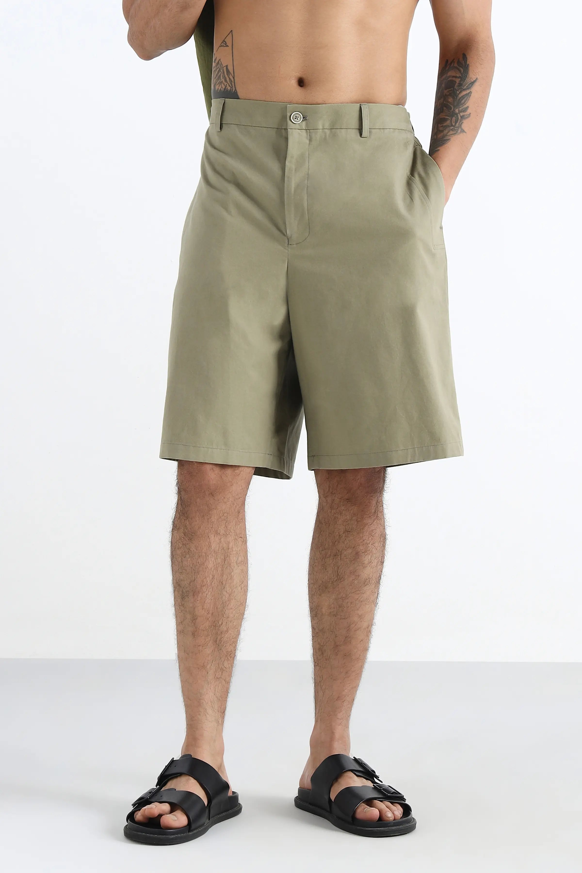 Light Olive Longline Shorts