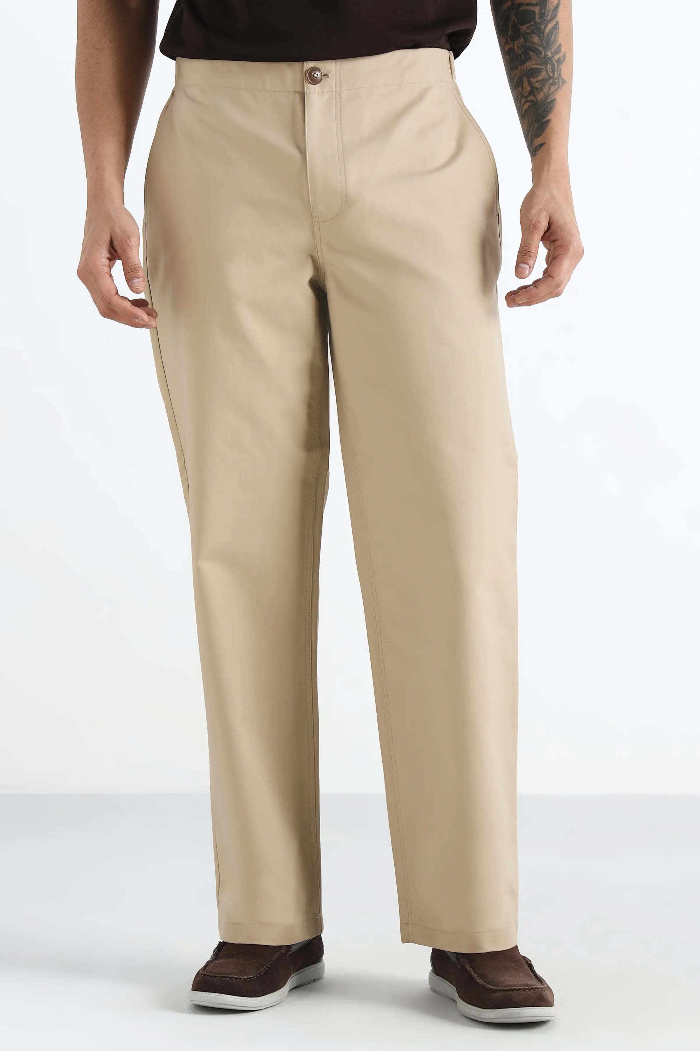 Beige Straight Leg Comfort Trousers