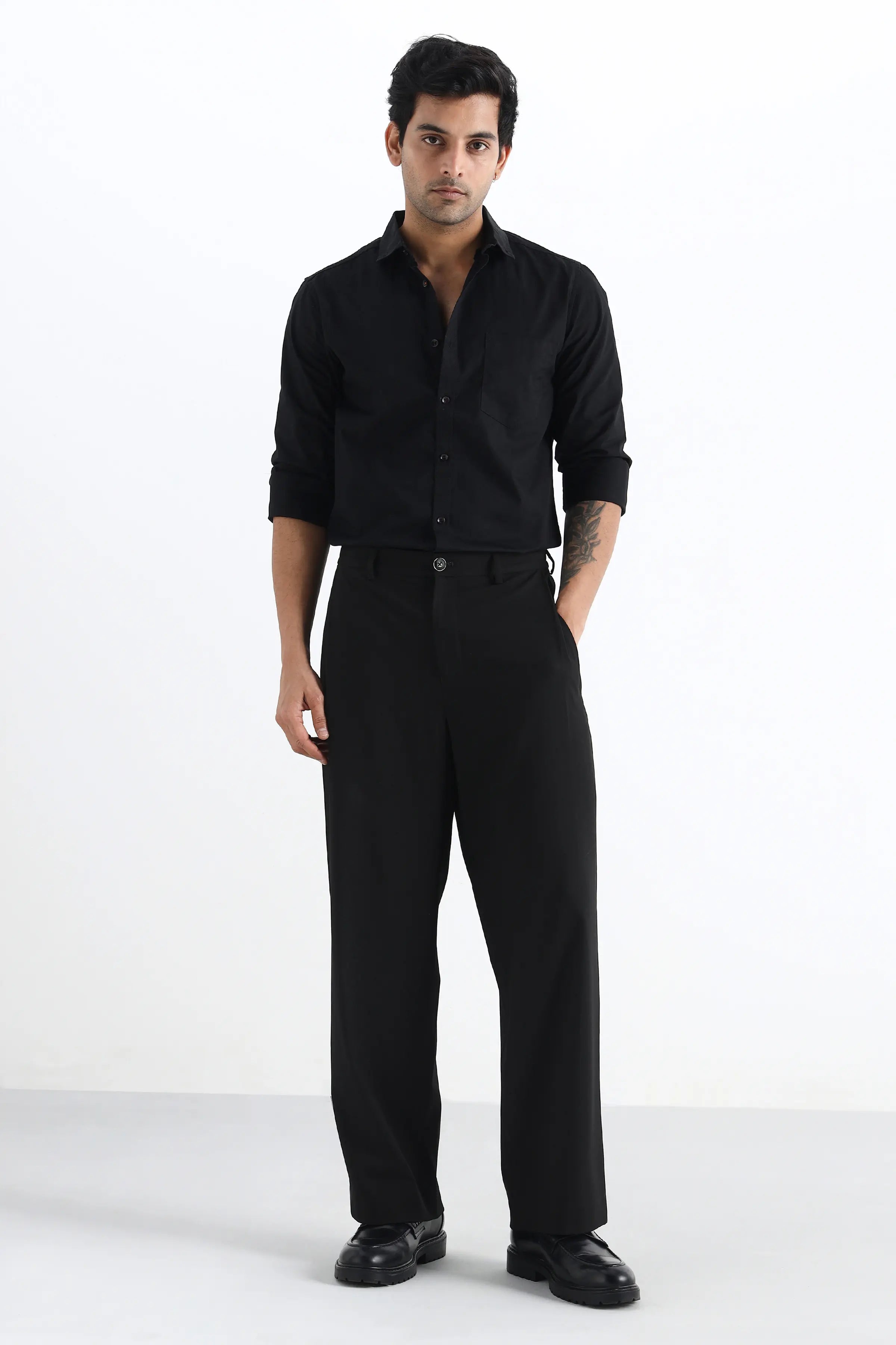 Black Flowing Trousers with Side Pleats