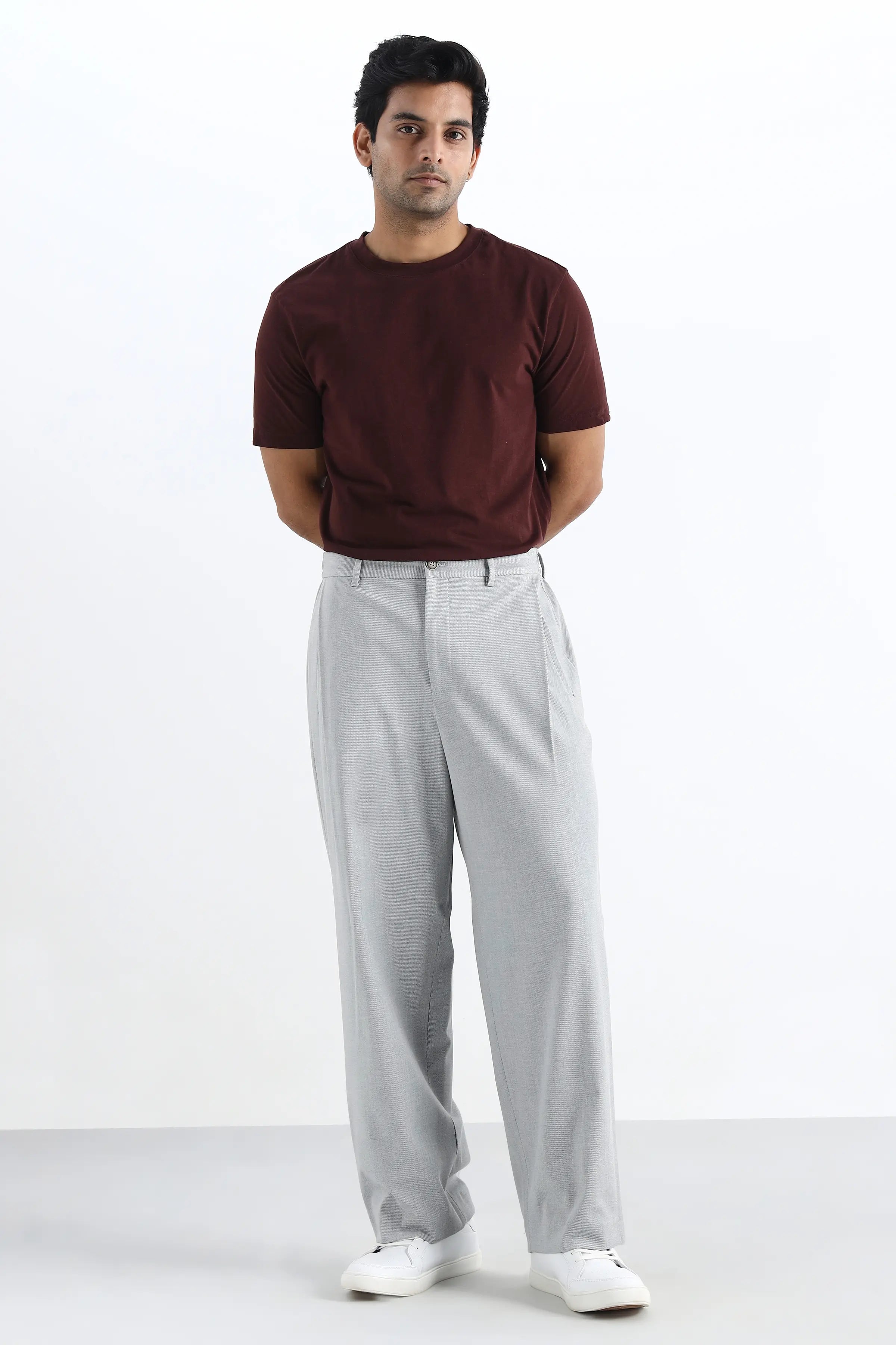 Light Grey Flowing Trousers with Side Pleats