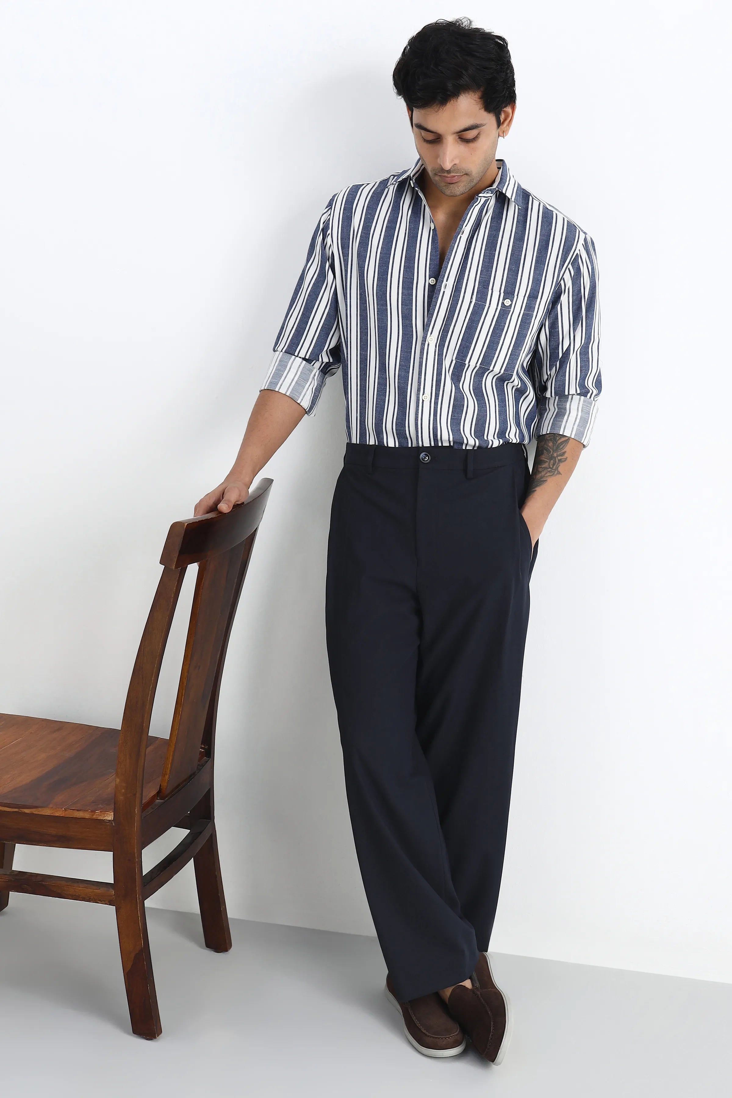 Navy Flowing Trousers with Side Pleats