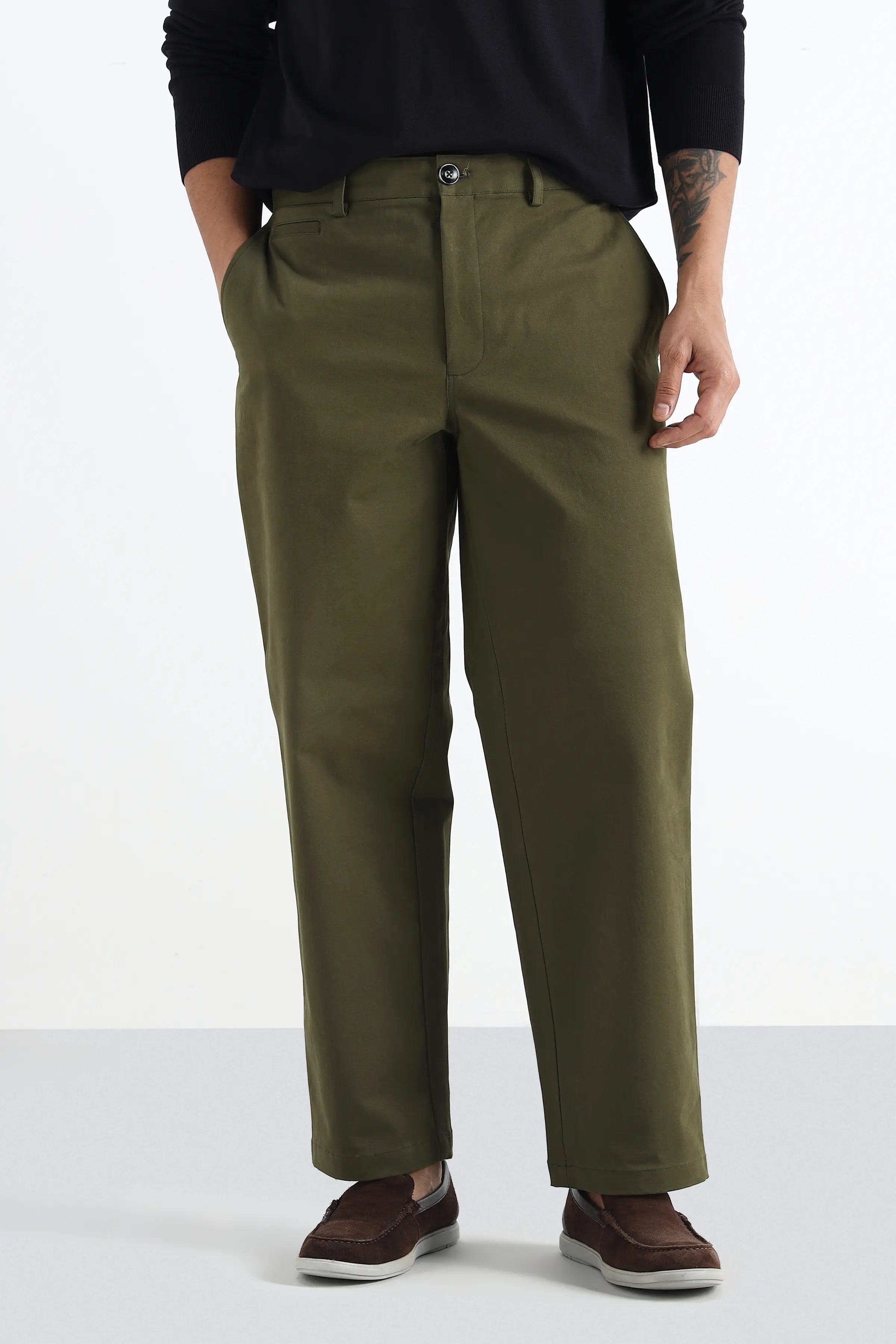 Olive Comfort Cotton Chinos