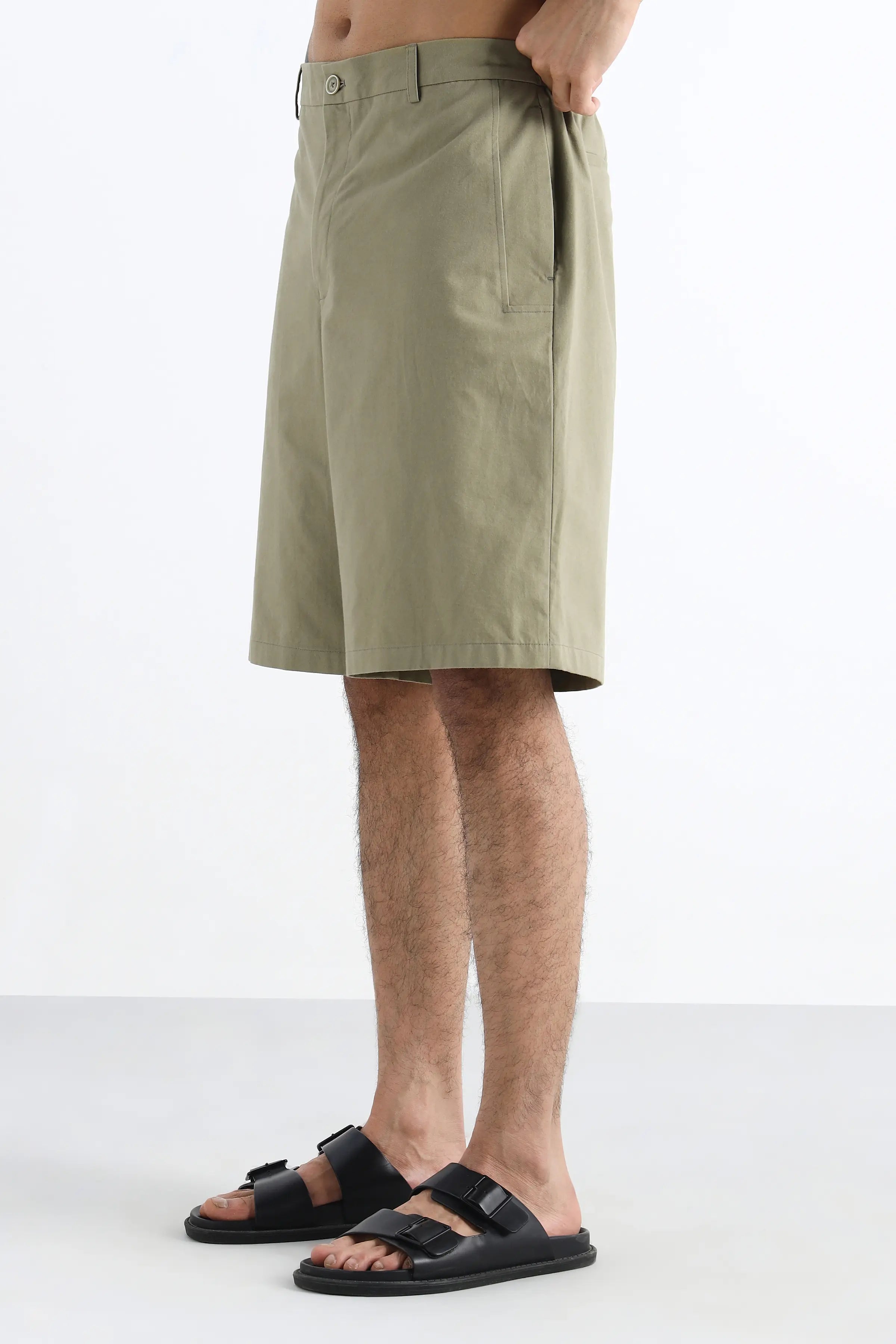 Light Olive Longline Shorts