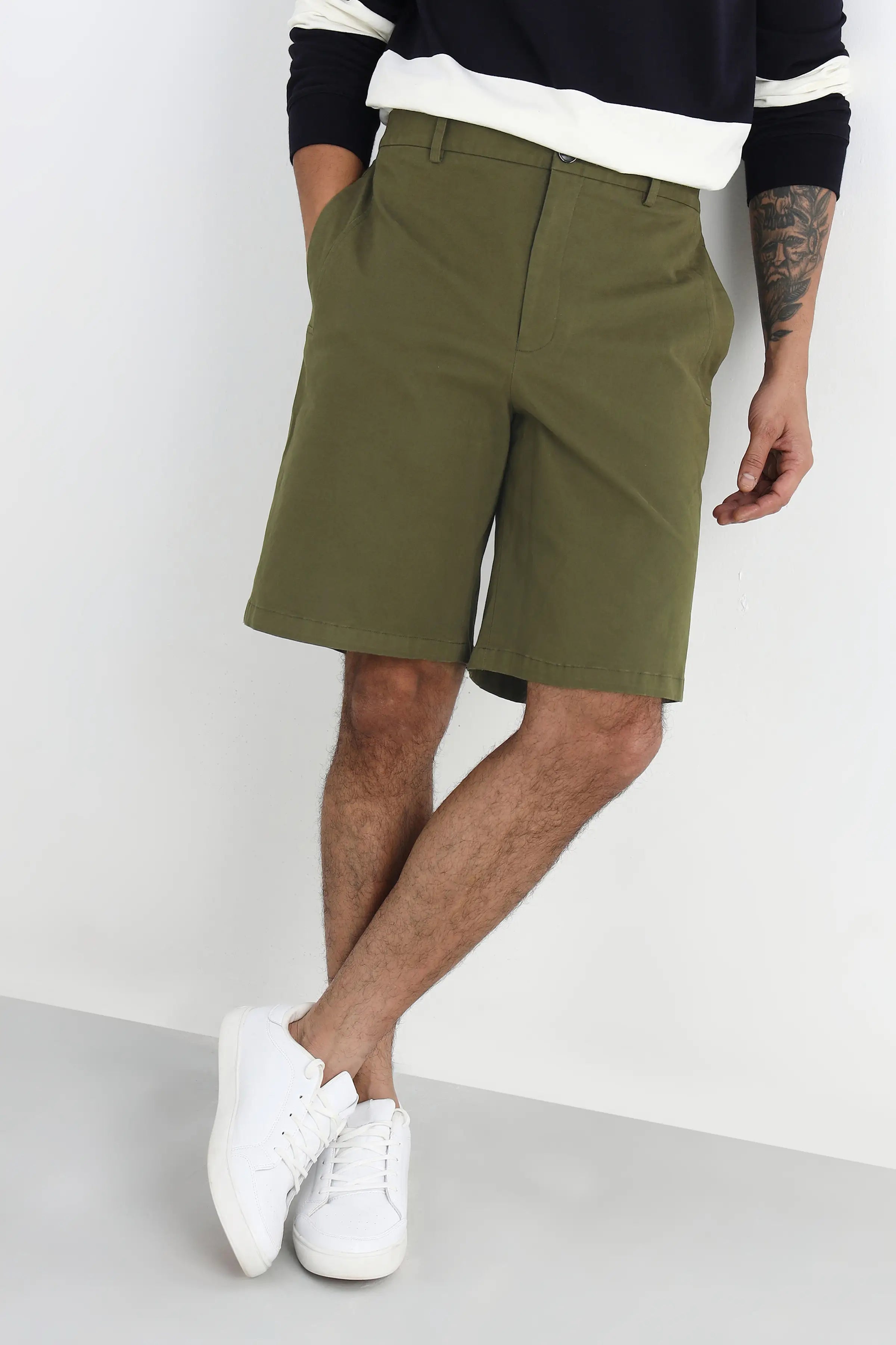 Dark Olive Longline Shorts