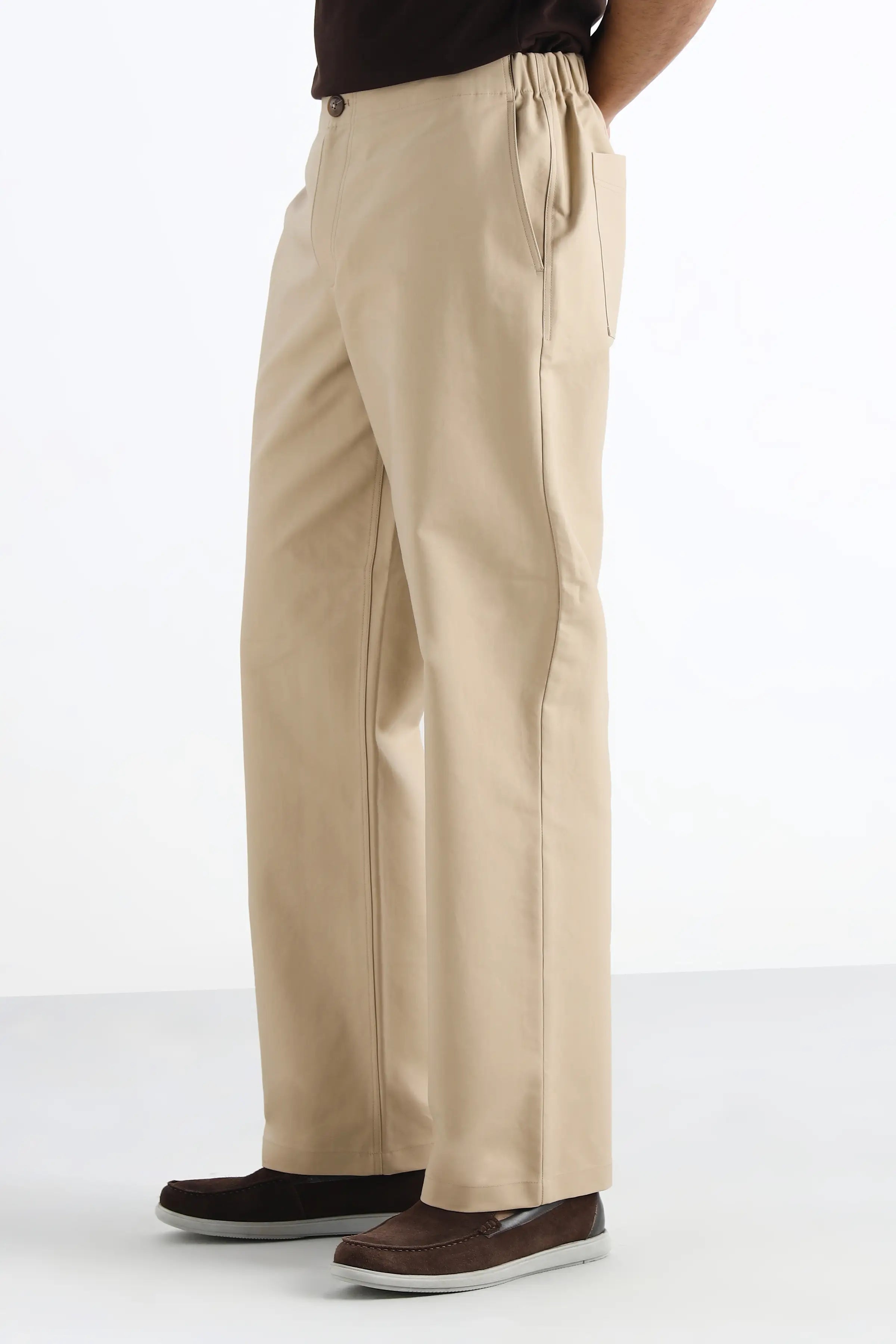 Beige Straight Leg Comfort Trousers