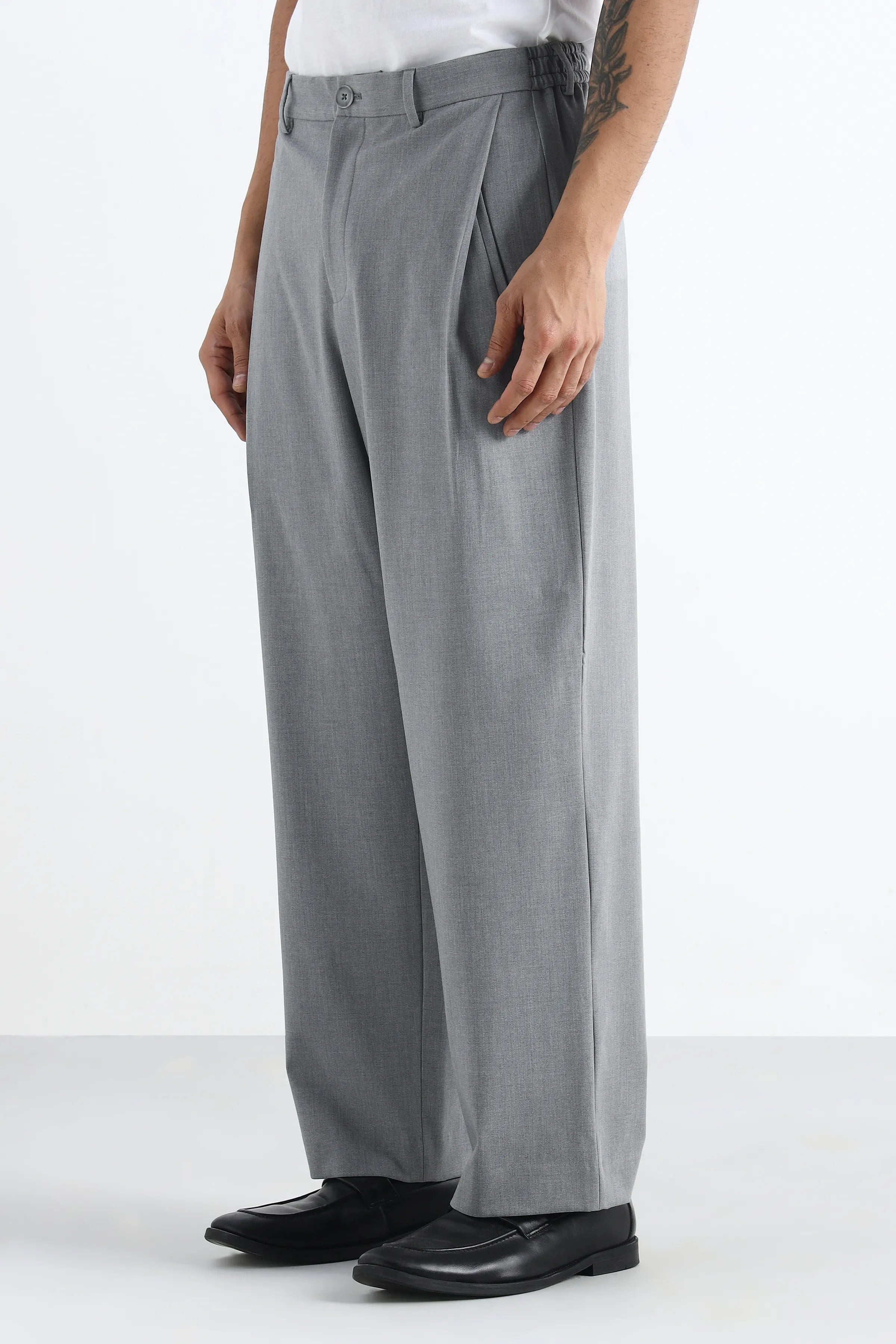 Grey Flowing Trousers with Side Pleats