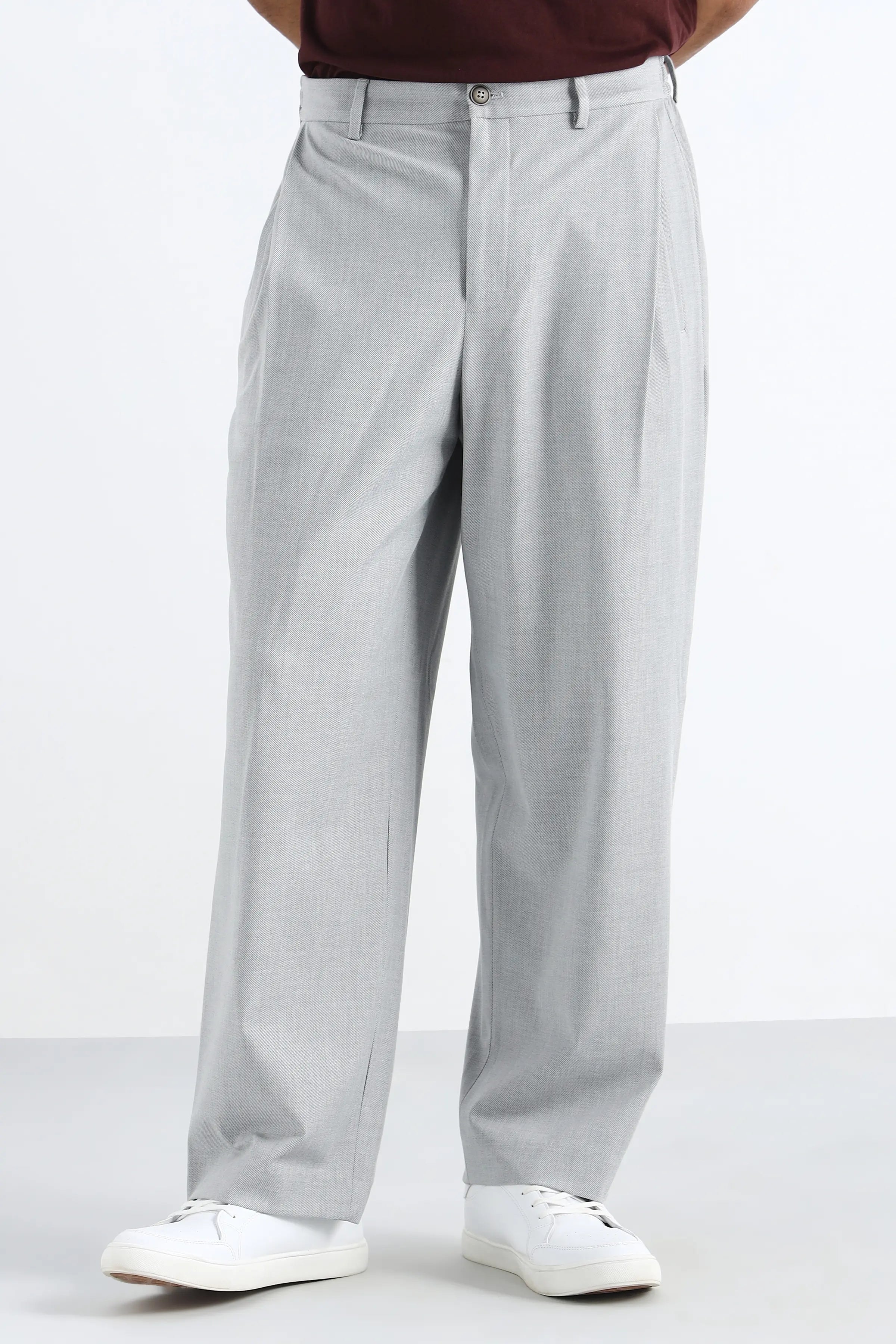 Light Grey Flowing Trousers with Side Pleats