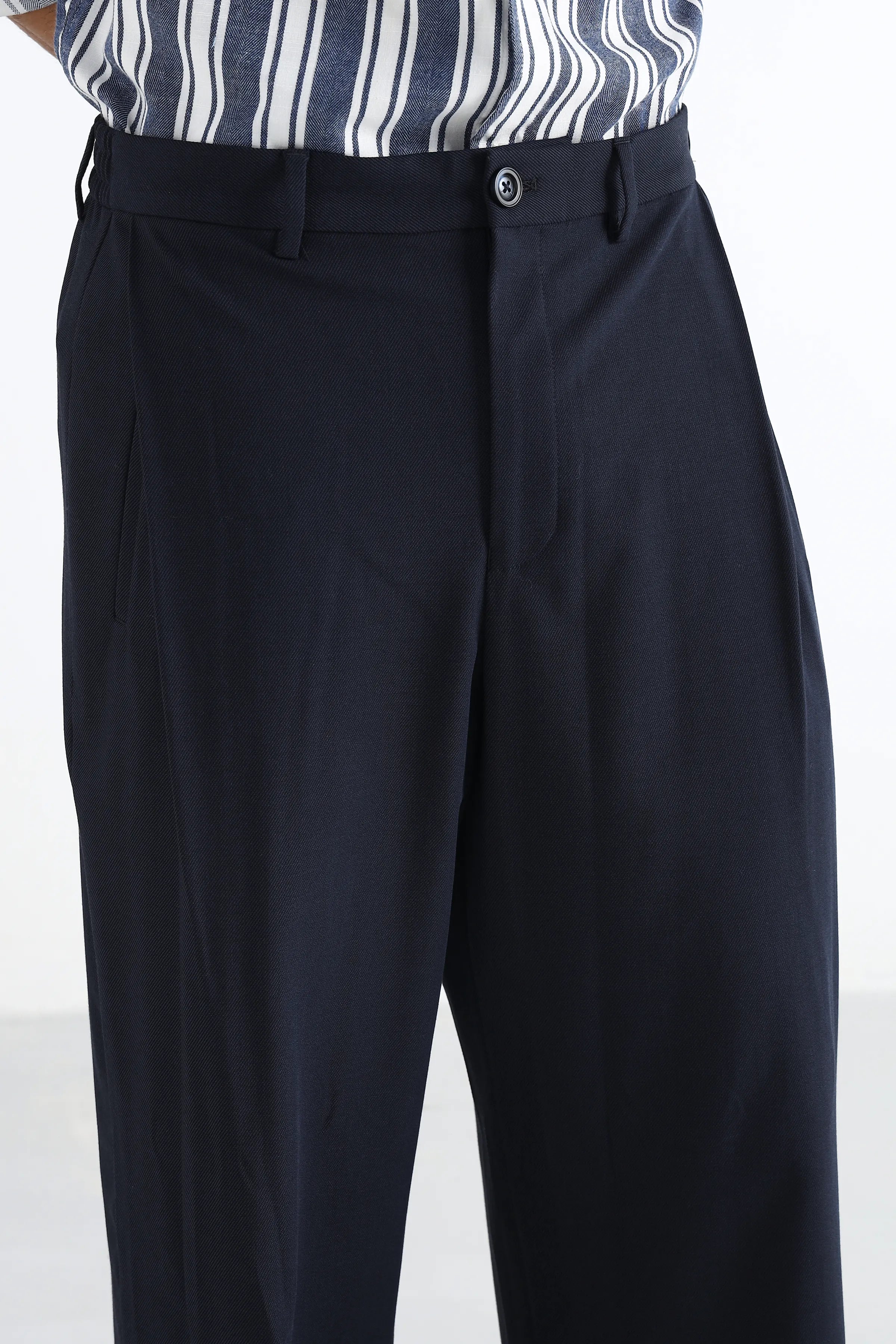 Navy Flowing Trousers with Side Pleats