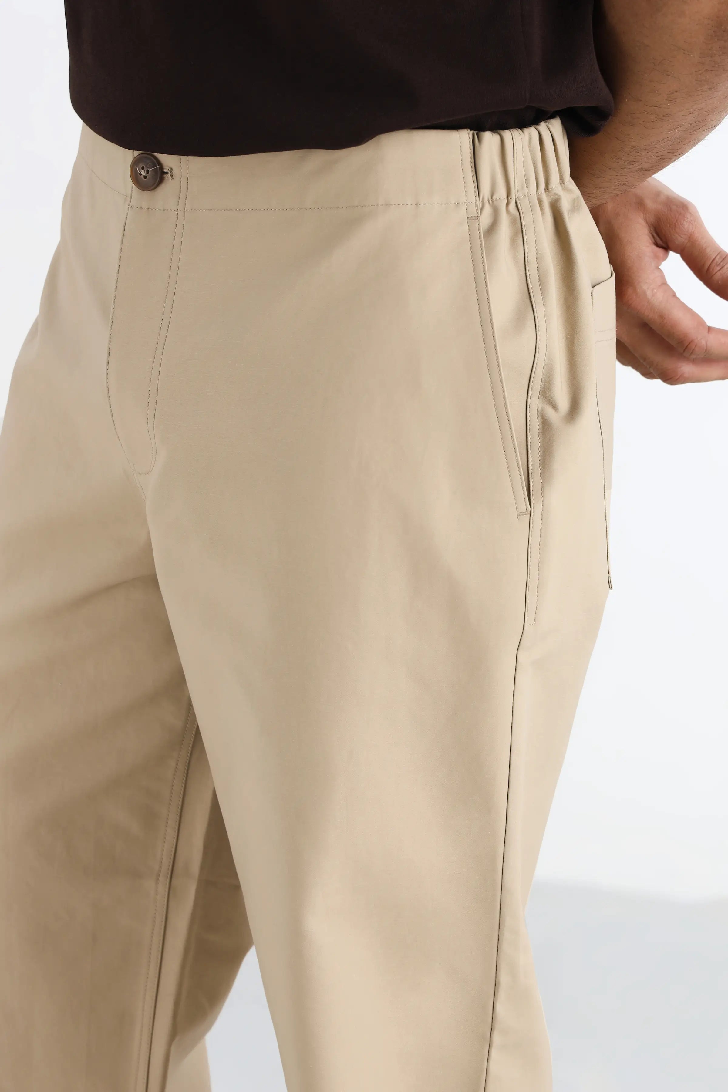Beige Straight Leg Comfort Trousers