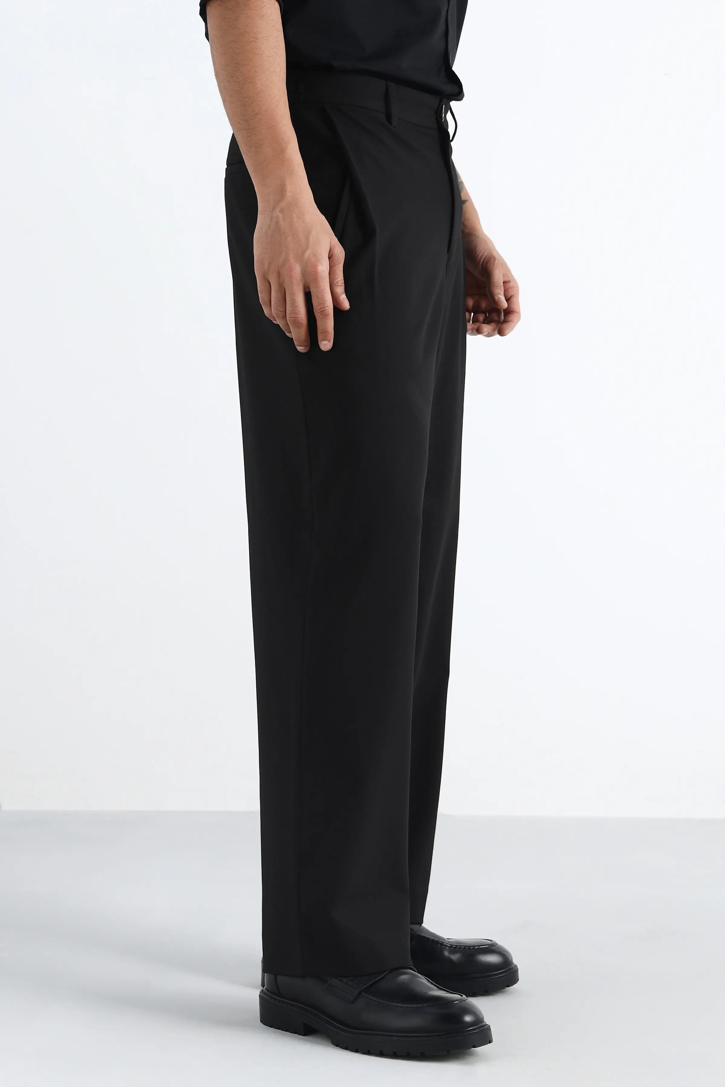 Black Flowing Trousers with Side Pleats
