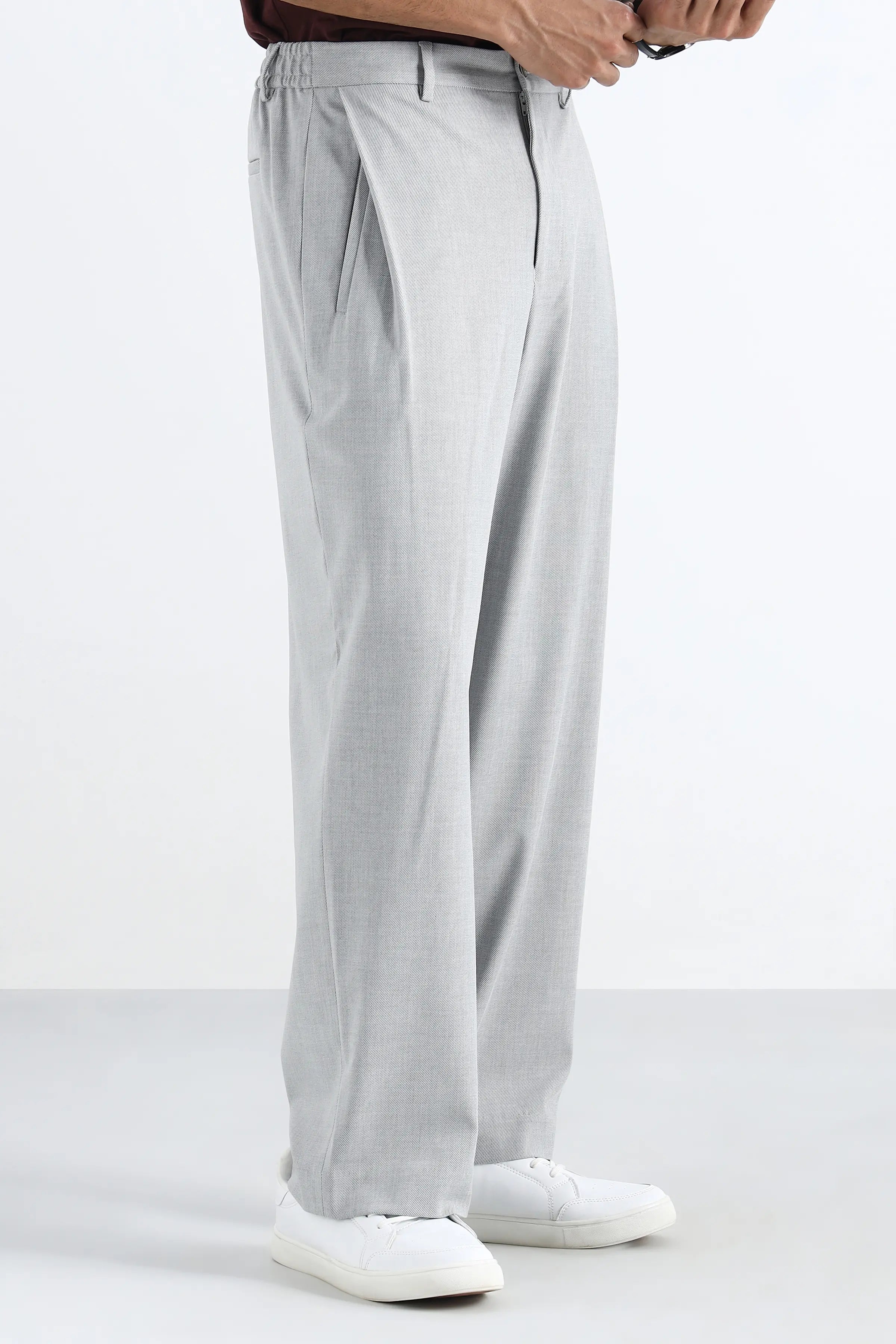 Light Grey Flowing Trousers with Side Pleats