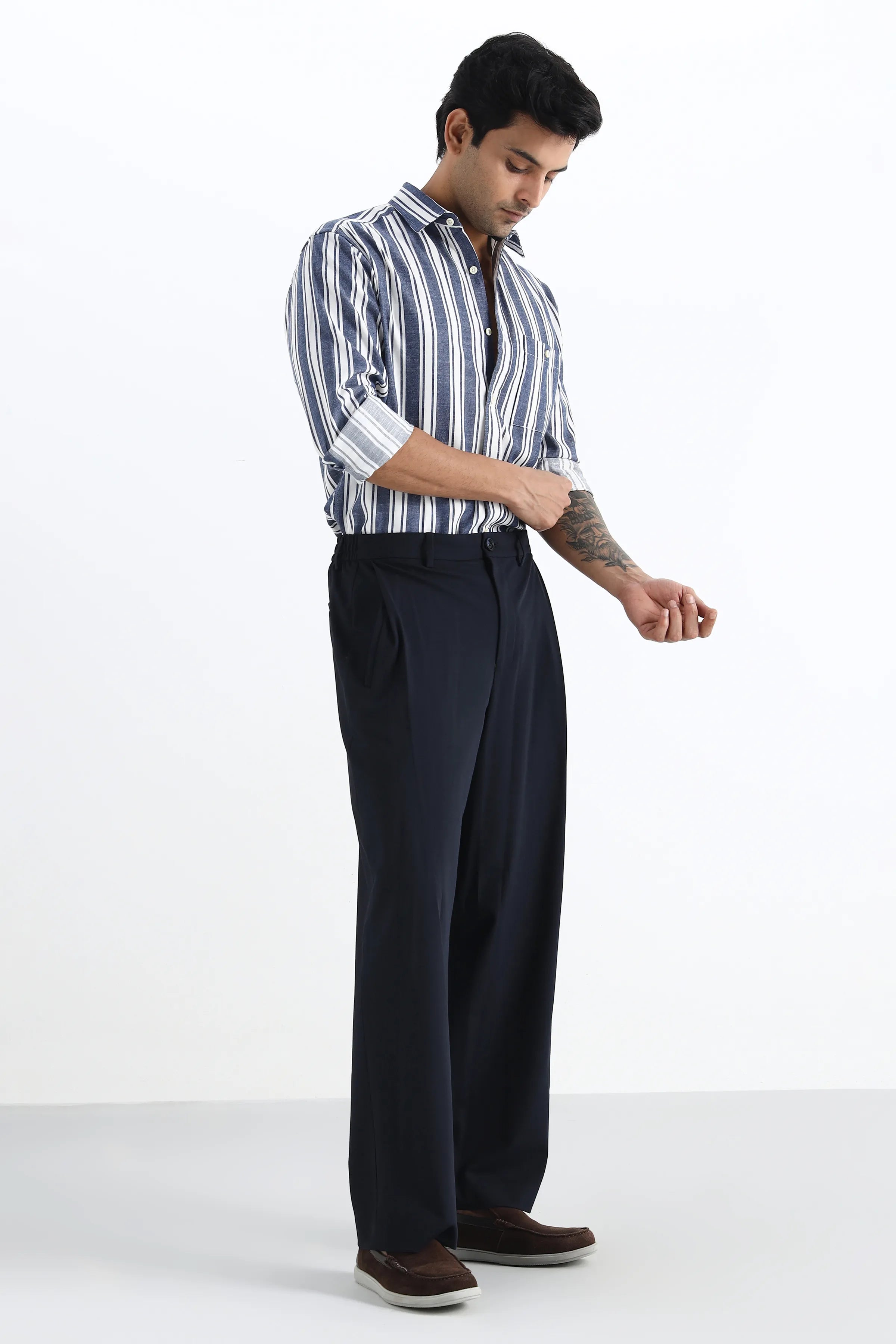 Navy Flowing Trousers with Side Pleats