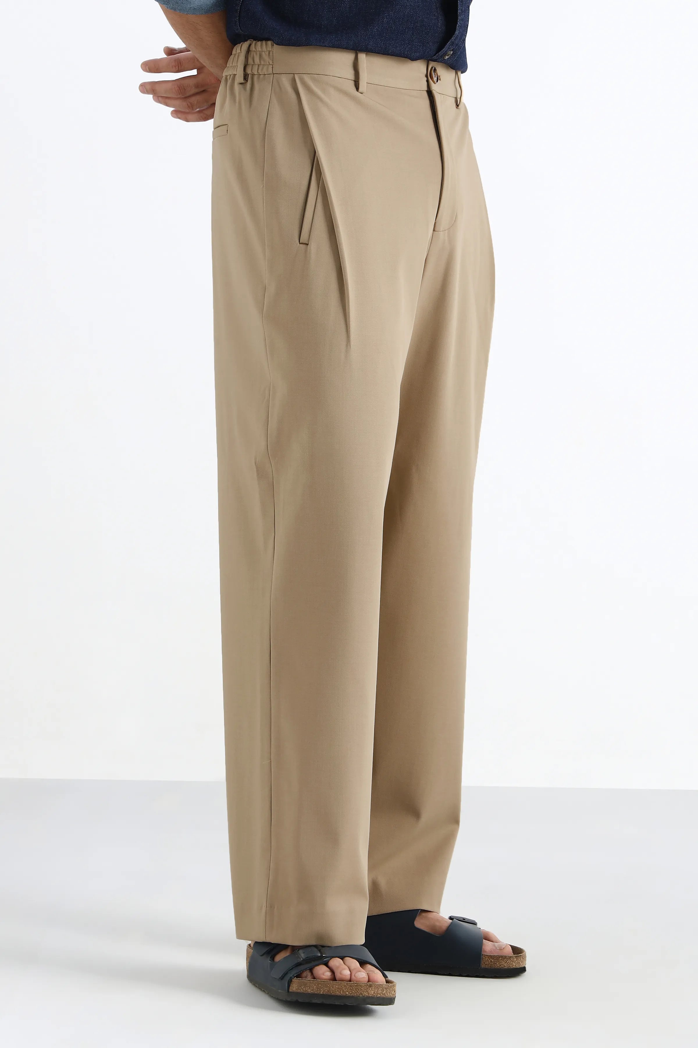 Rich Beige Flowing Trousers with Side Pleats