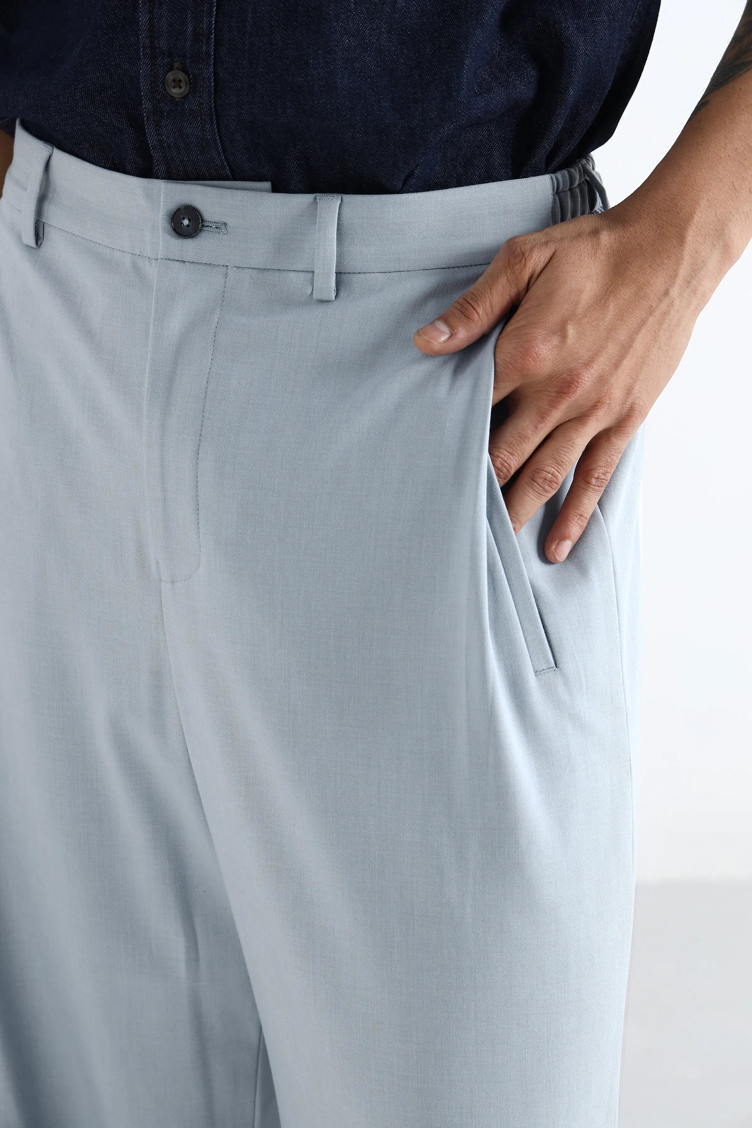 Sky Blue Flowing Trousers with Side Pleats