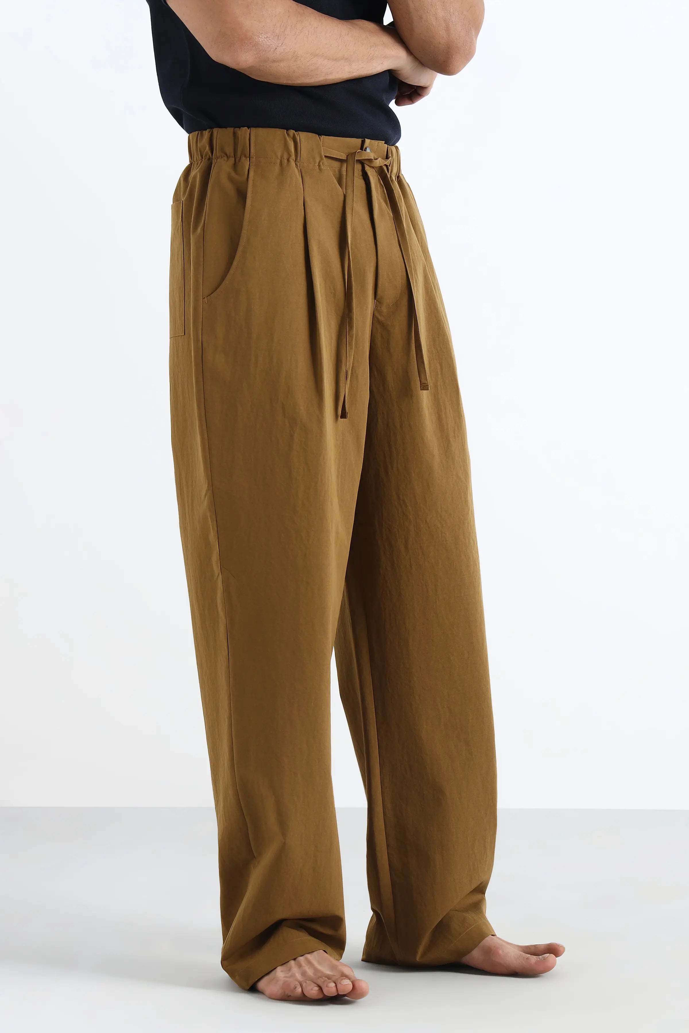 Khaki Pleated Loose Fit Trousers