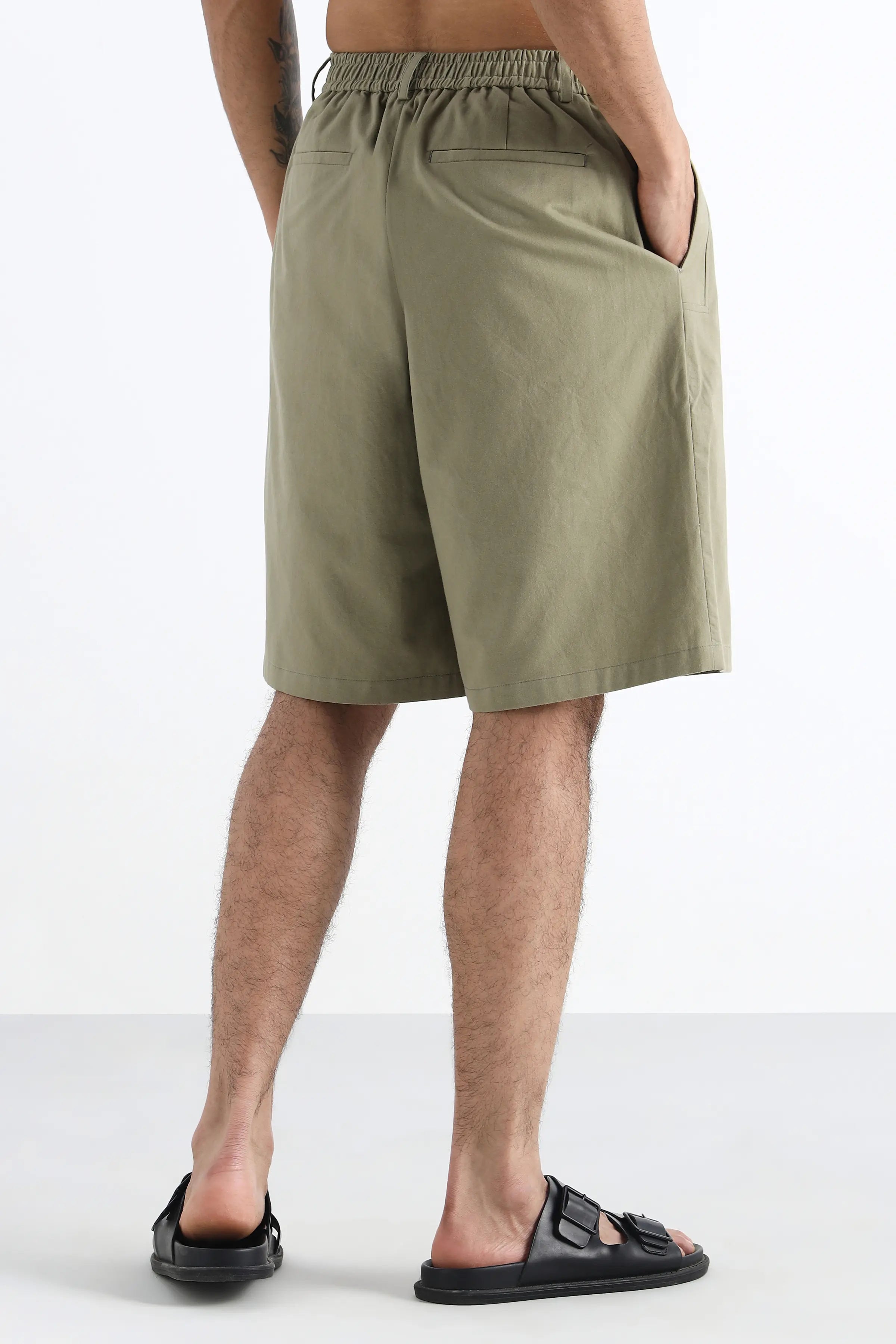 Light Olive Longline Shorts