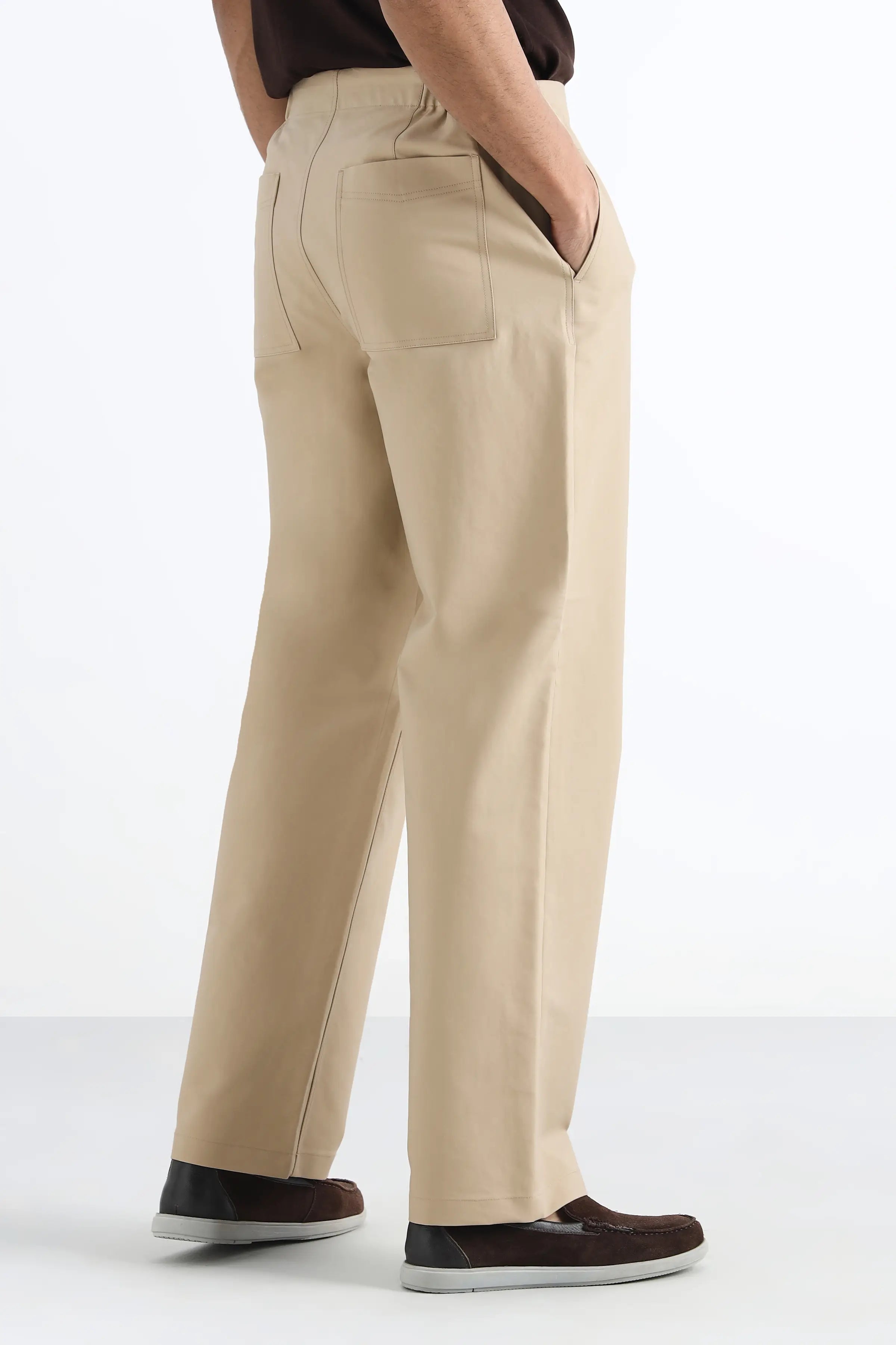 Beige Straight Leg Comfort Trousers