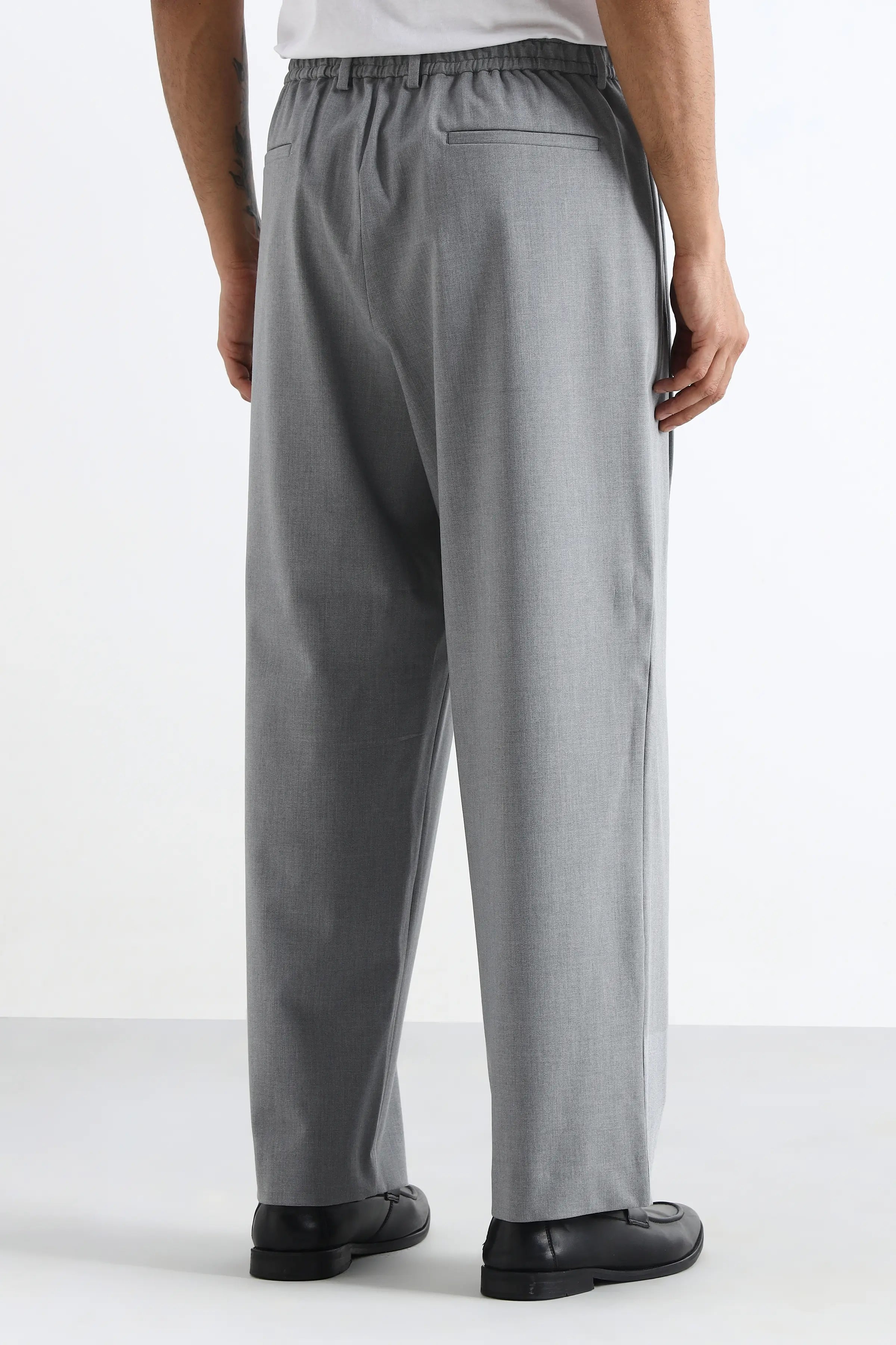 Grey Flowing Trousers with Side Pleats