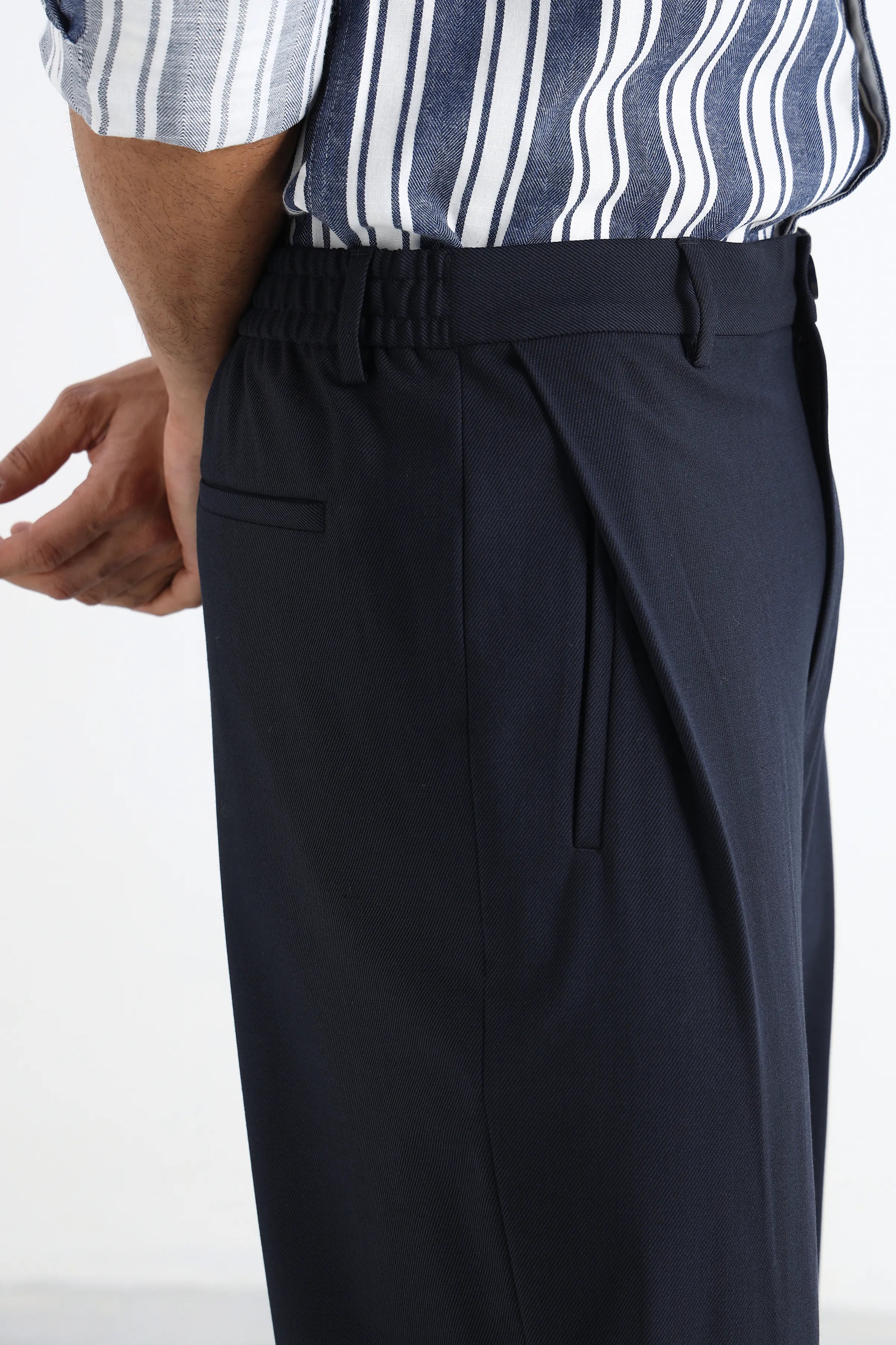 Navy Flowing Trousers with Side Pleats