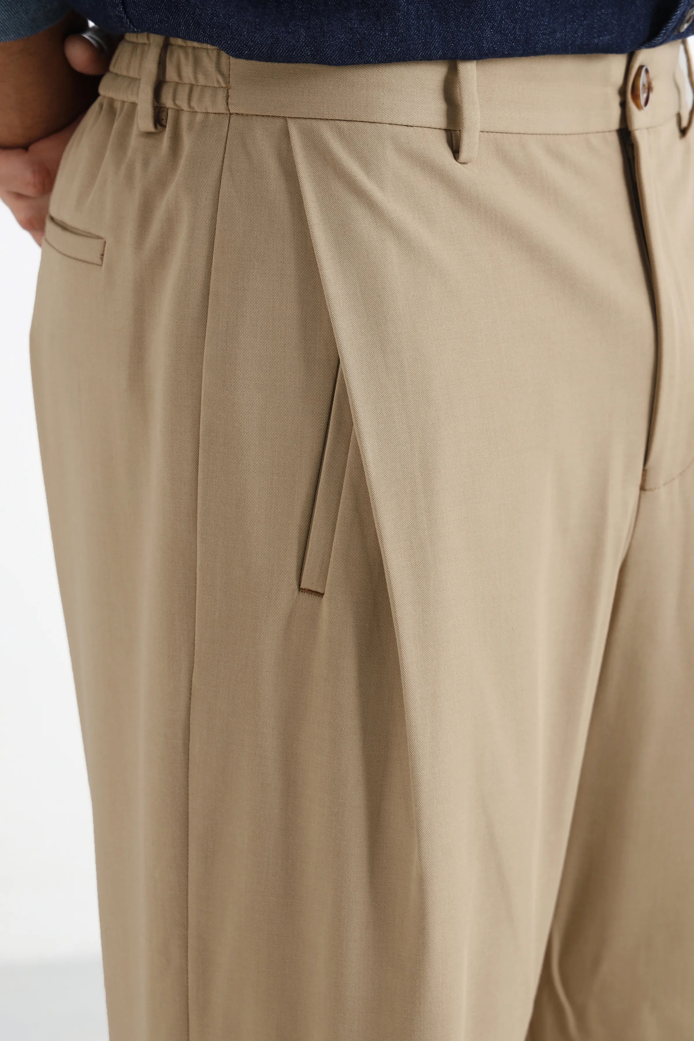 Rich Beige Flowing Trousers with Side Pleats
