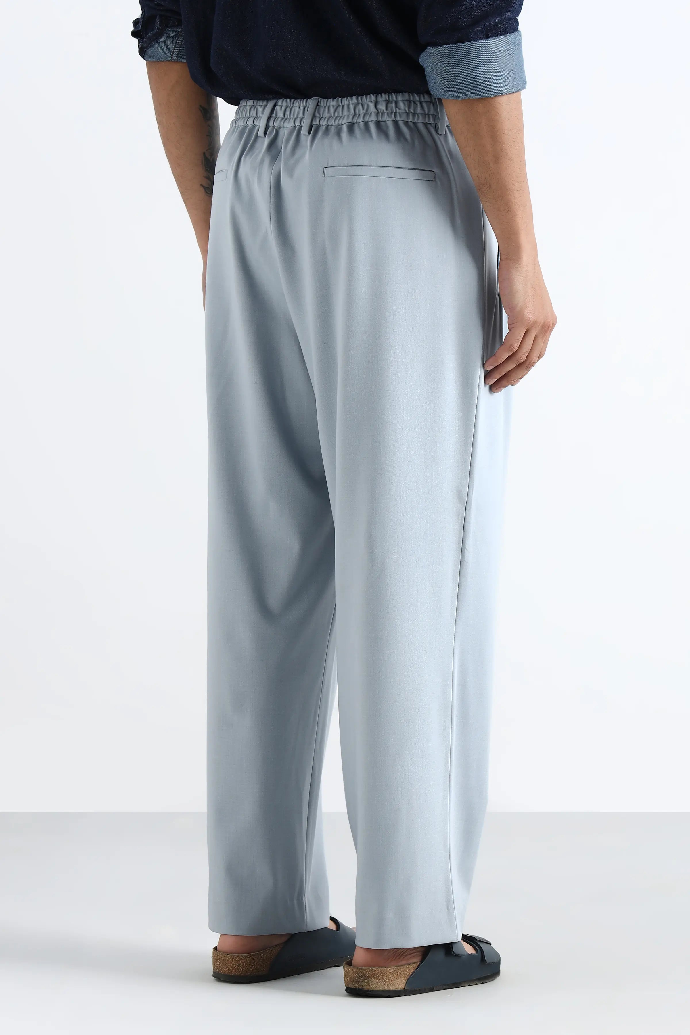 Sky Blue Flowing Trousers with Side Pleats