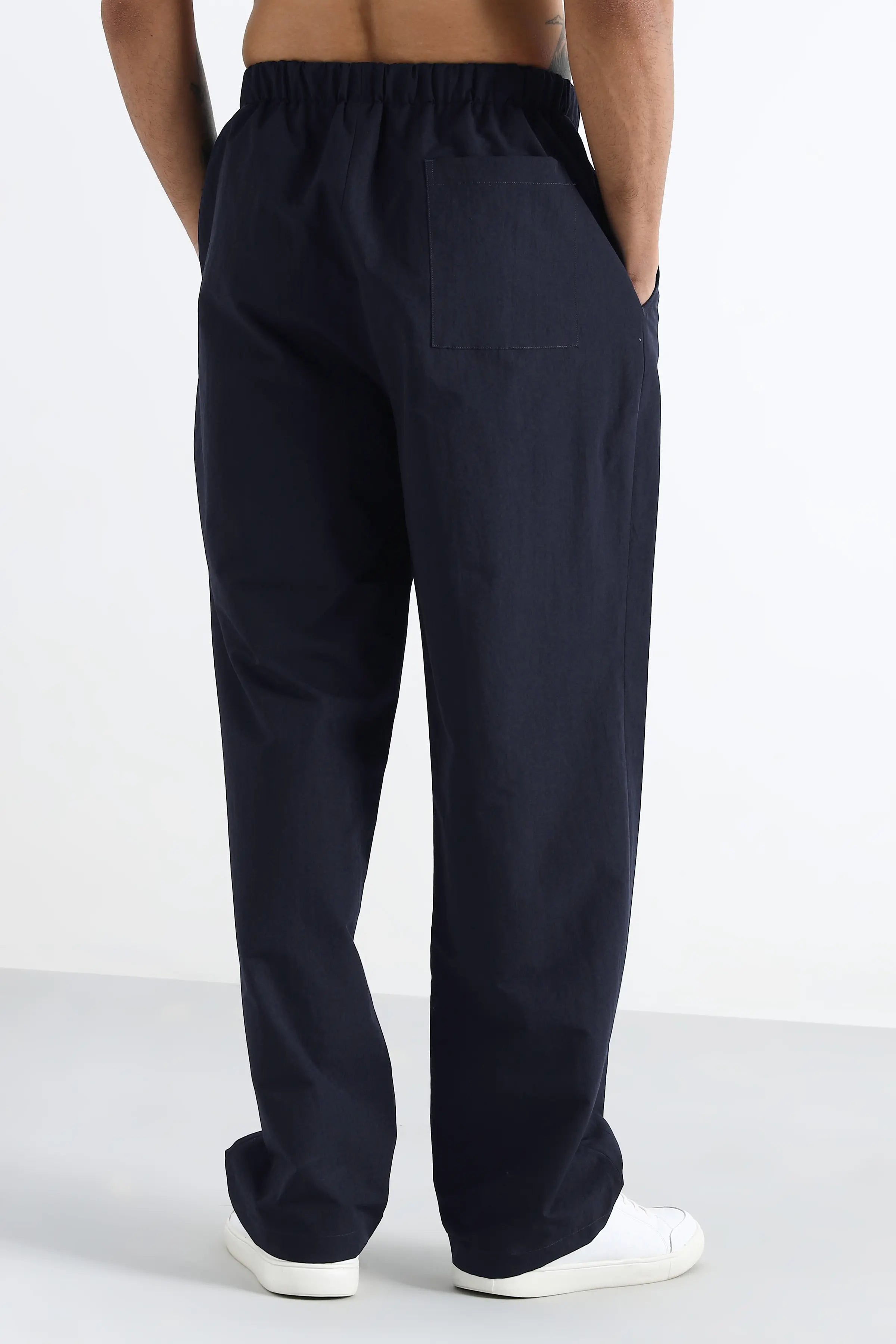 Navy Pleated Loose Fit Trousers