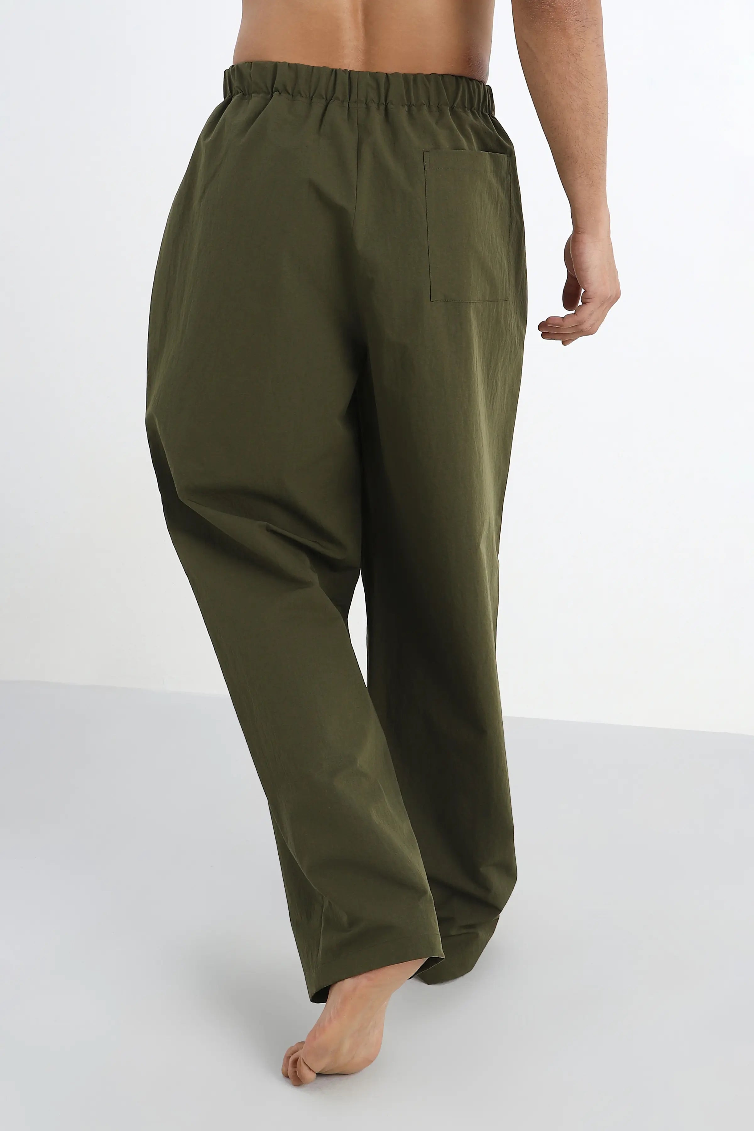 Olive Pleated Loose Fit Trousers