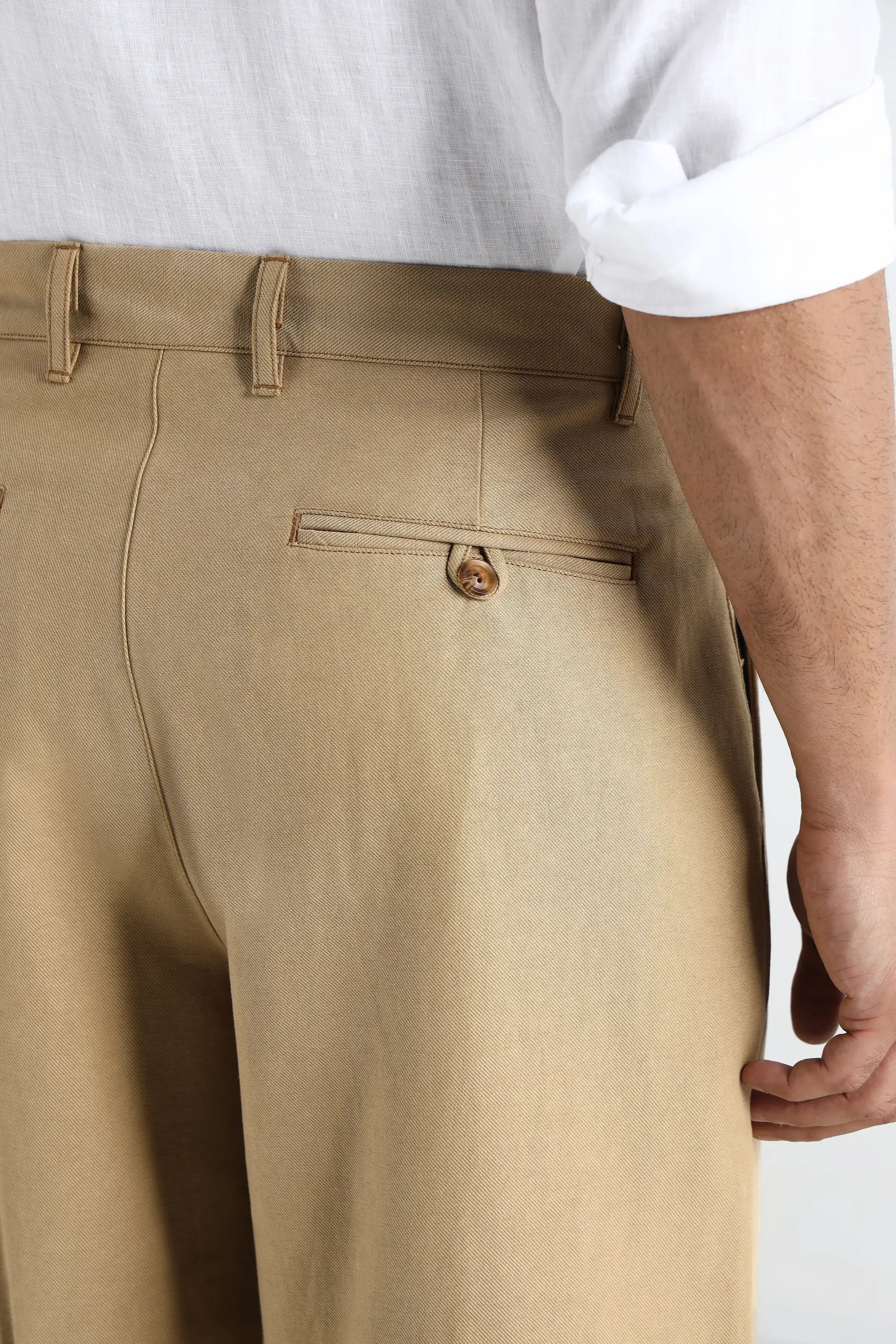 Beige Cotton Pleated Trousers