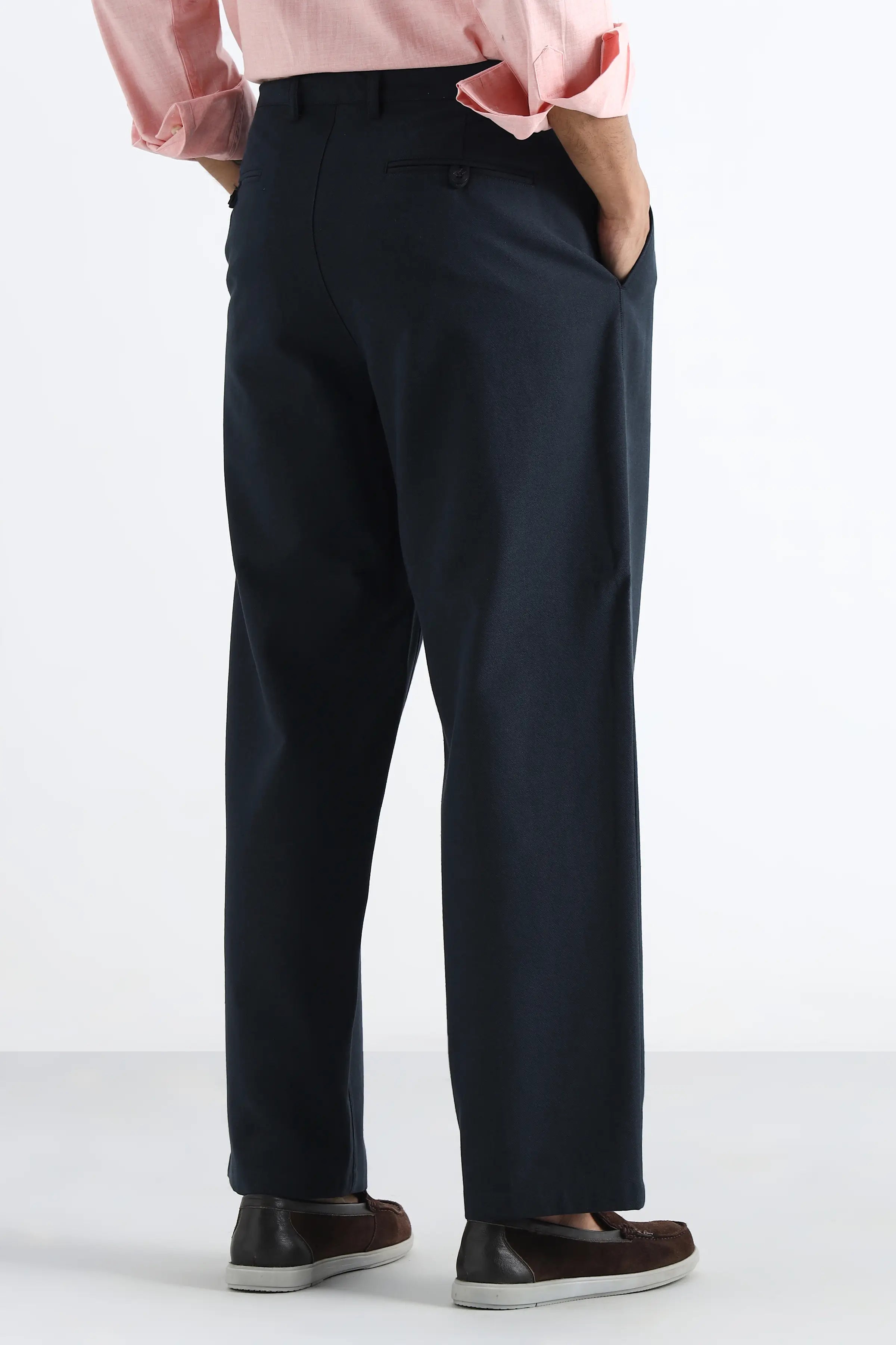 Navy Cotton Pleated Trousers