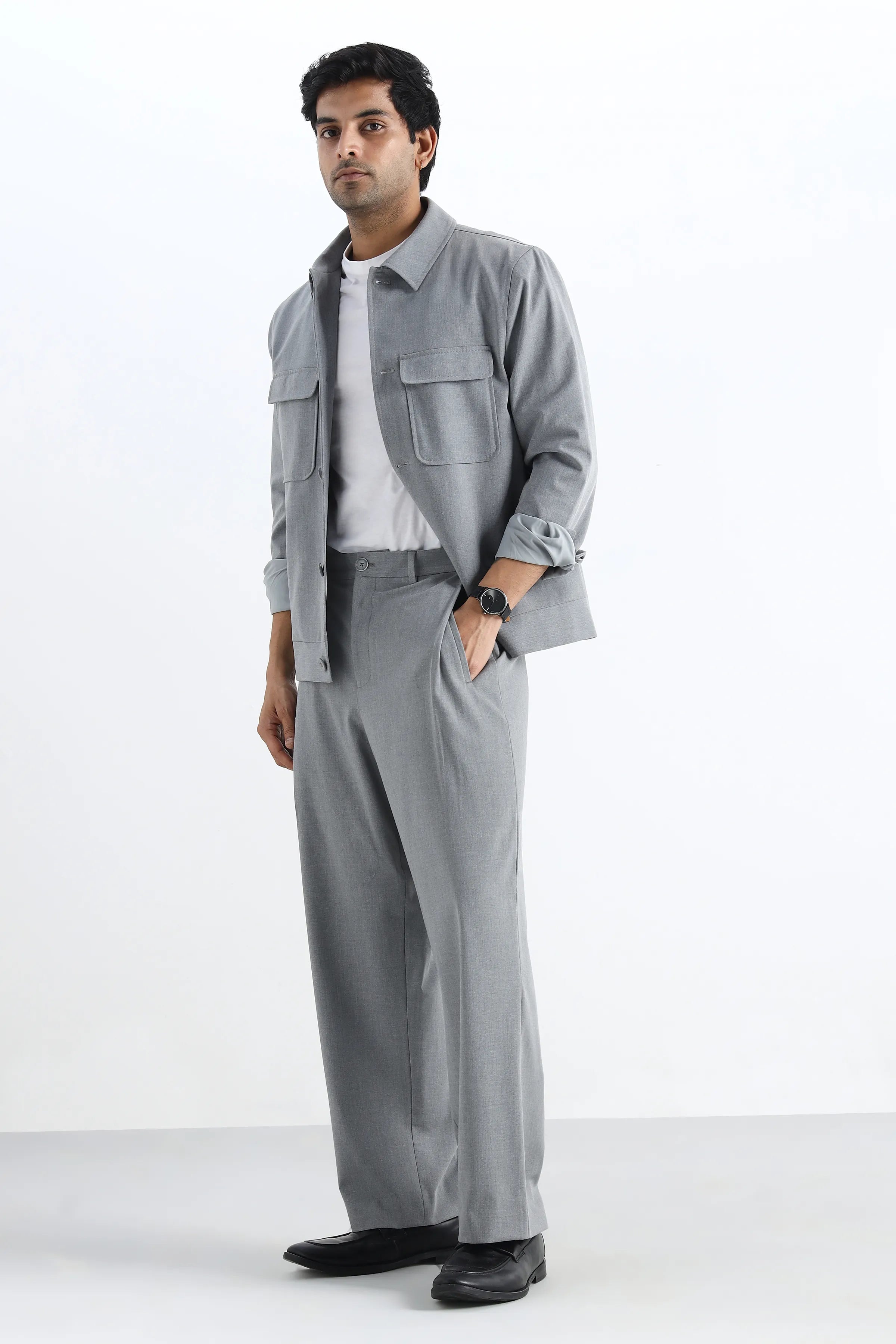 Grey Flowing Trousers with Side Pleats