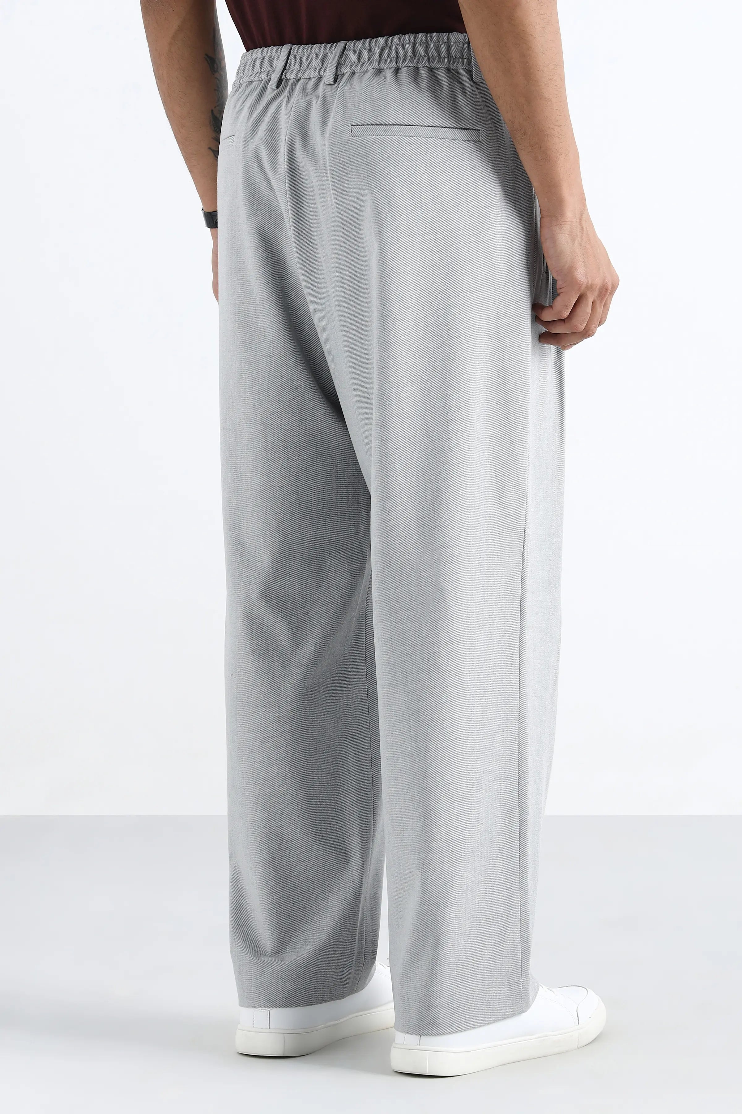 Light Grey Flowing Trousers with Side Pleats