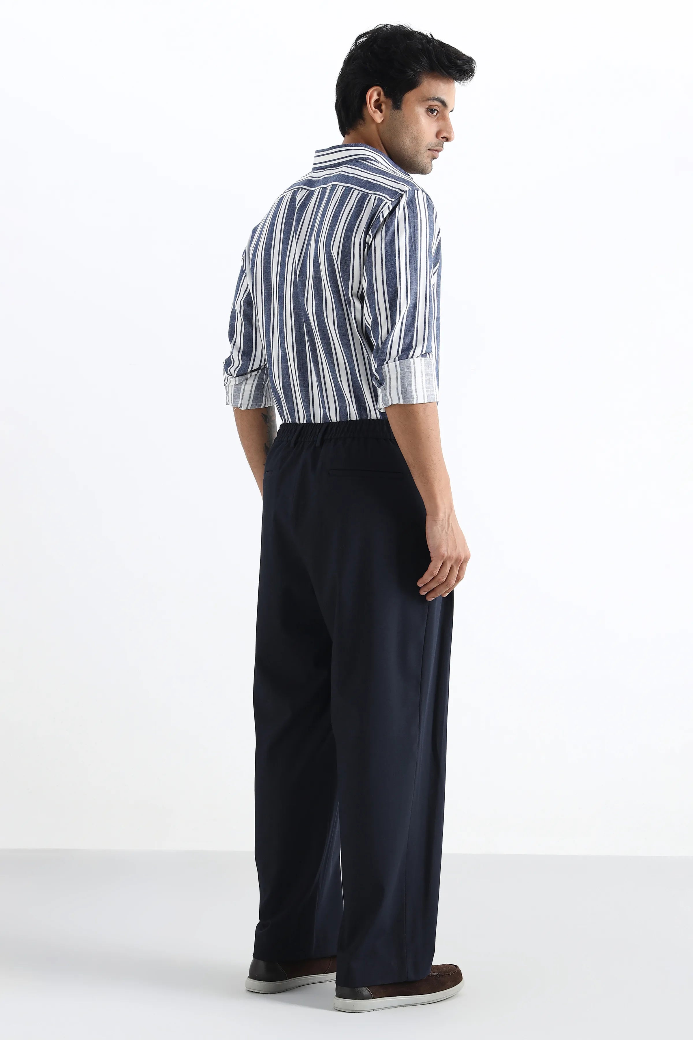 Navy Flowing Trousers with Side Pleats