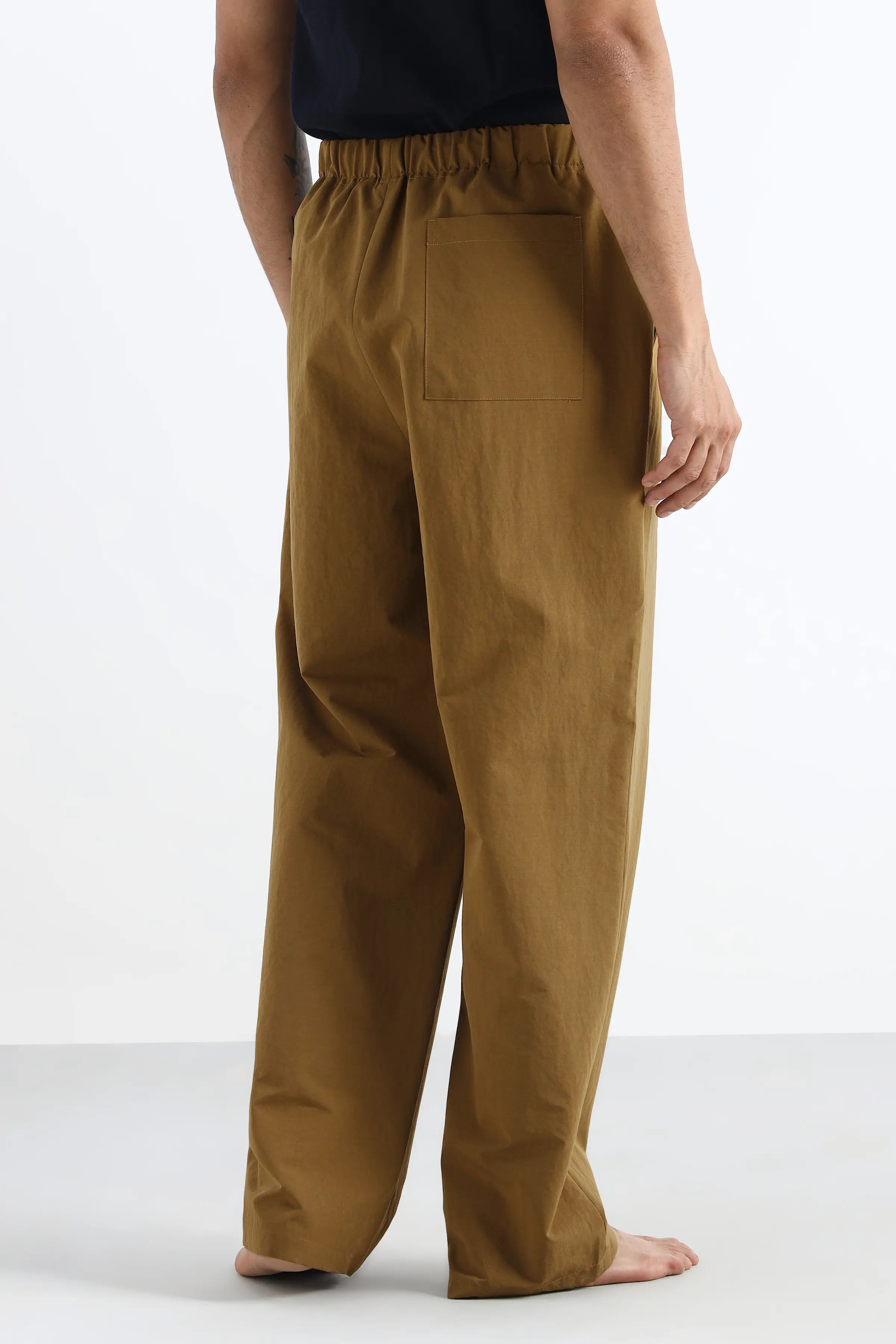 Khaki Pleated Loose Fit Trousers