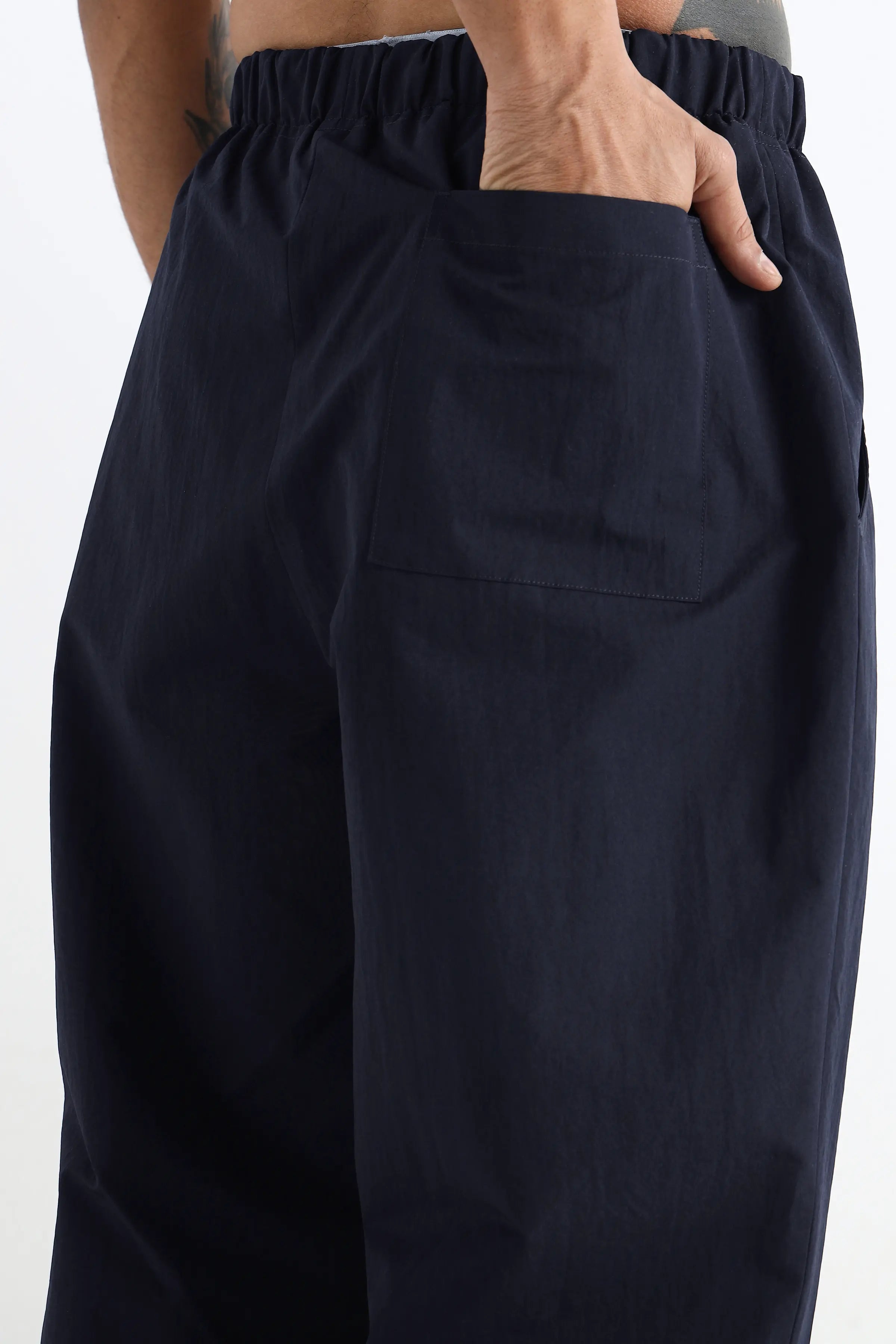 Navy Pleated Loose Fit Trousers