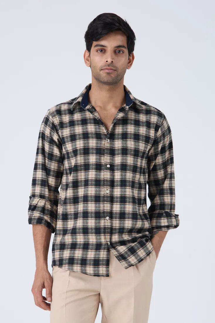 BLACK CHECK BRUSHED COTTON SHIRT