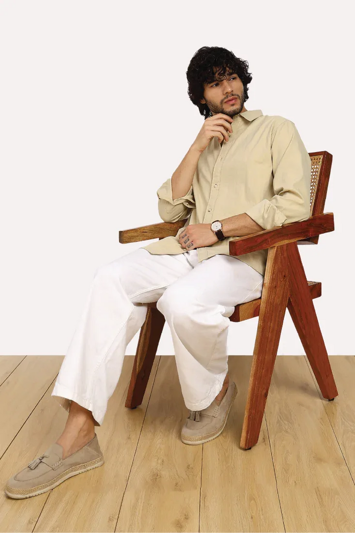 BEIGE CREASED COTTON SHIRT - CRAIG